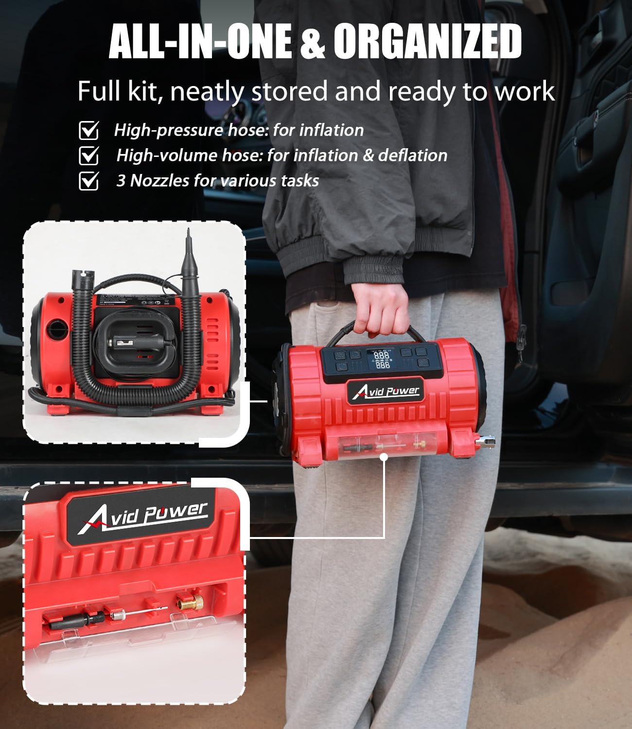 Thumbnail 6 de AVID POWER Tire Inflator Portable Air Compressor: 12V DC / 110V AC, 5 Presets, LCD Gauge