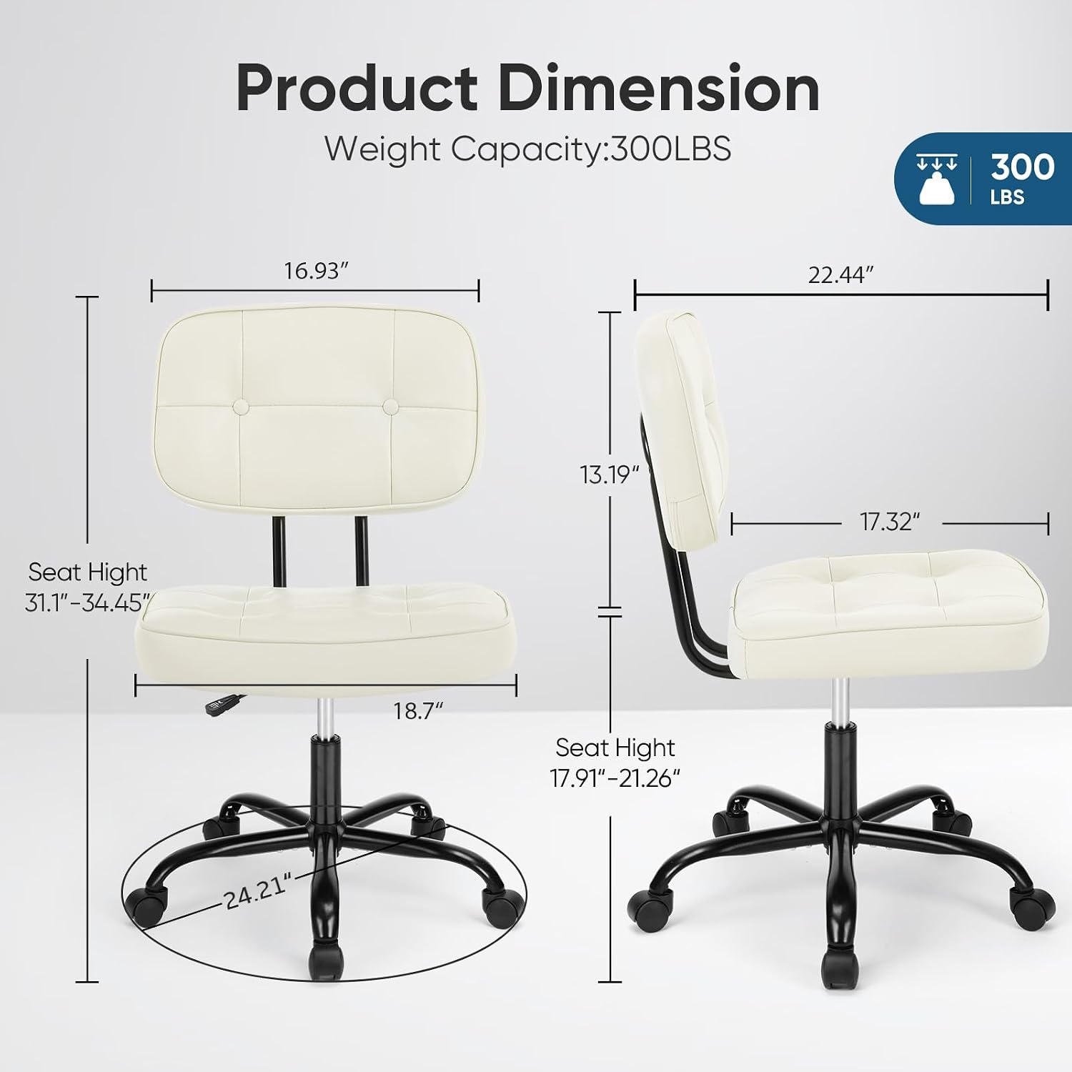 Detalle 2 de DUMOS Armless Office Chair in PU Leather