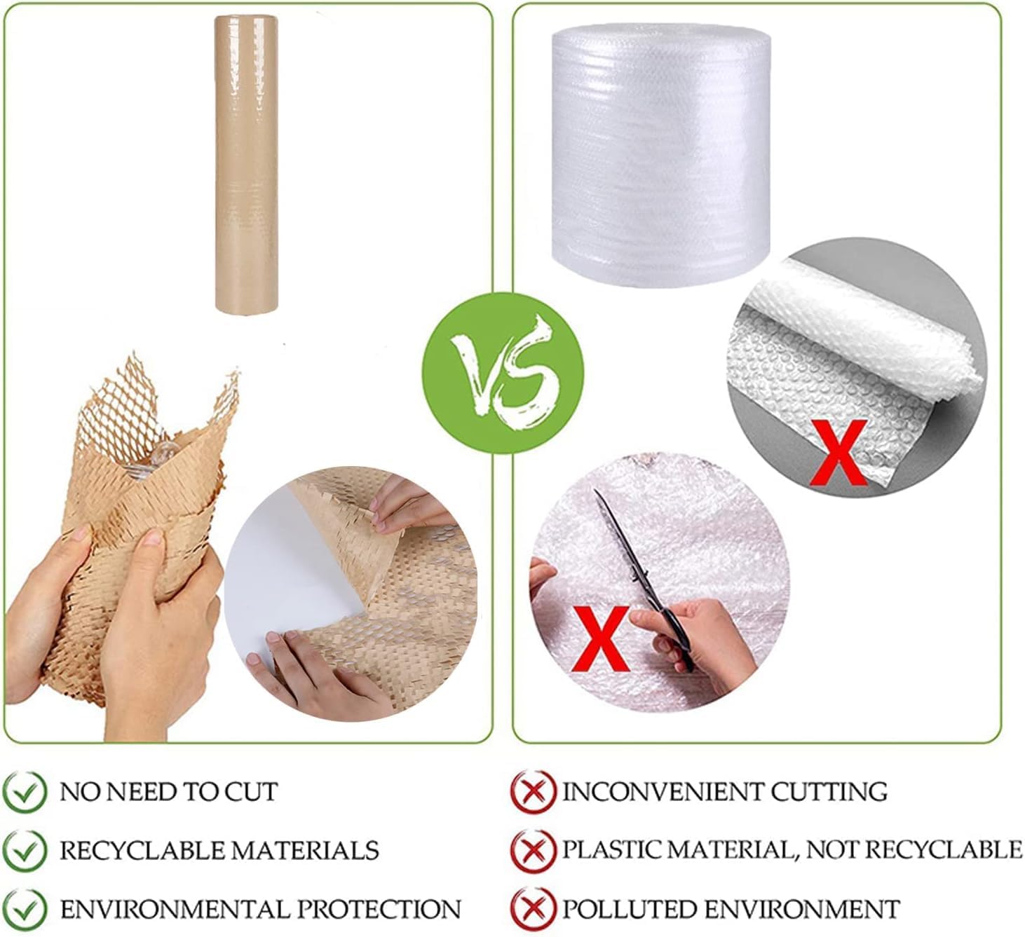Detalle de Honeycomb Packing Paper, 30cm x 60m — Eco-friendly Kraft Paper with Honeycomb Cushioning and 20 Fragile Labels
