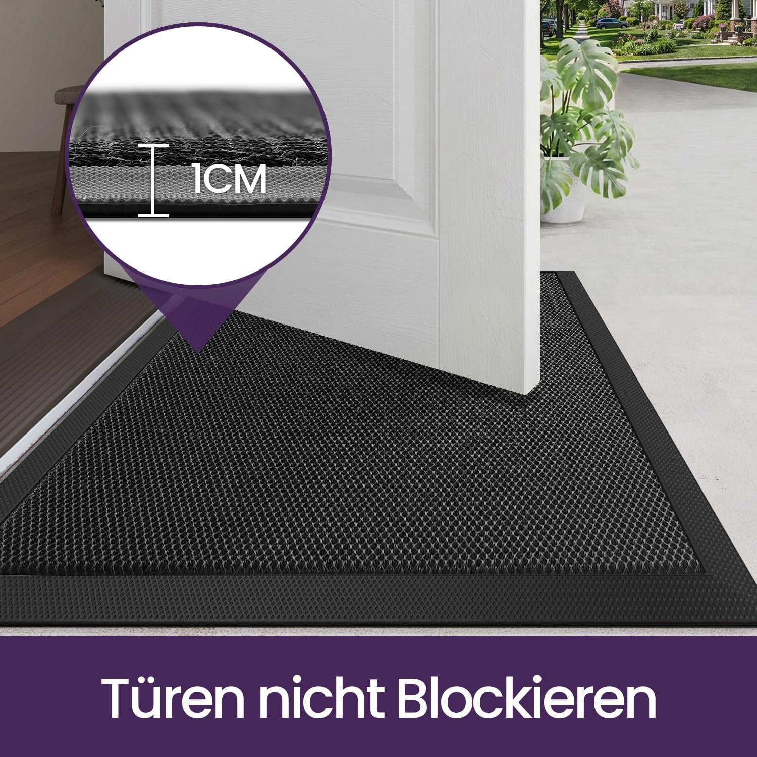 Thumbnail 6 de DEXI Fußmatte außen 60 x 90 cm – extrem rutschfeste Schmutzfangmatte für Haustür, schwarz