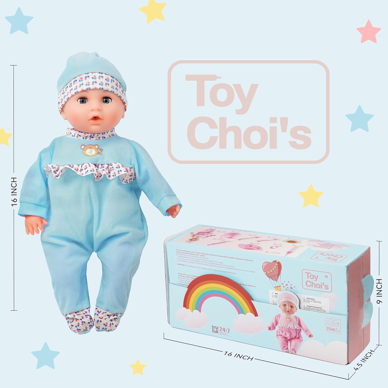 Detalle de Toy Choi's 16" Blue Talking Baby Doll – A Practical Mini Nurse or Caretaker Doll for Early Years