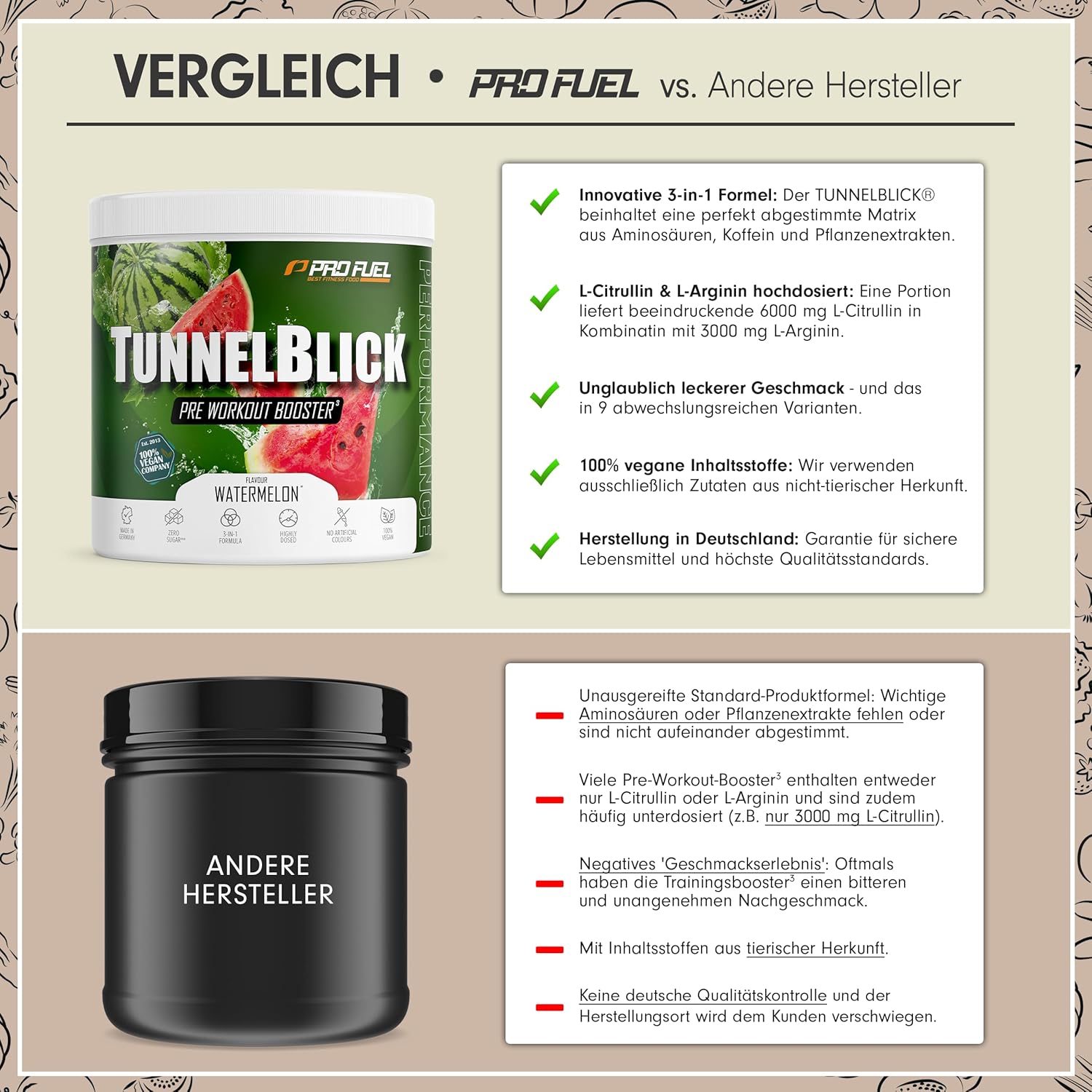 Thumbnail 2 de Pre-Workout-Booster³ WASSERMELONE 440 g von TUNNELBLICK mit Citrullin, Arginin, Taurin, Koffein, Guarana & Magnesium (vegan)