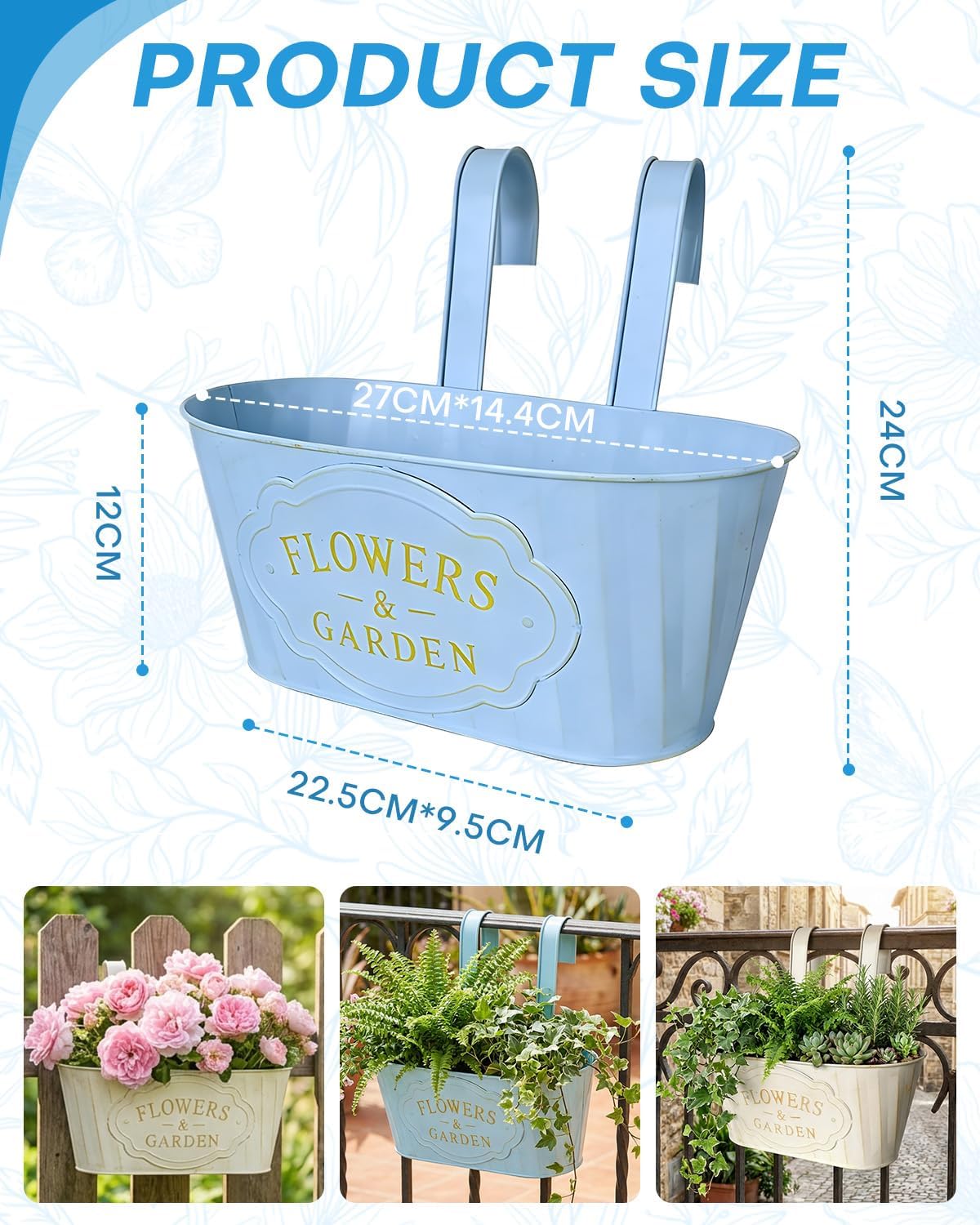 Detalle de 4 Pack Retro Style Galvanised Iron Hanging Flower Pots with Detachable Hooks (Milk Blue & Milk Yellow)