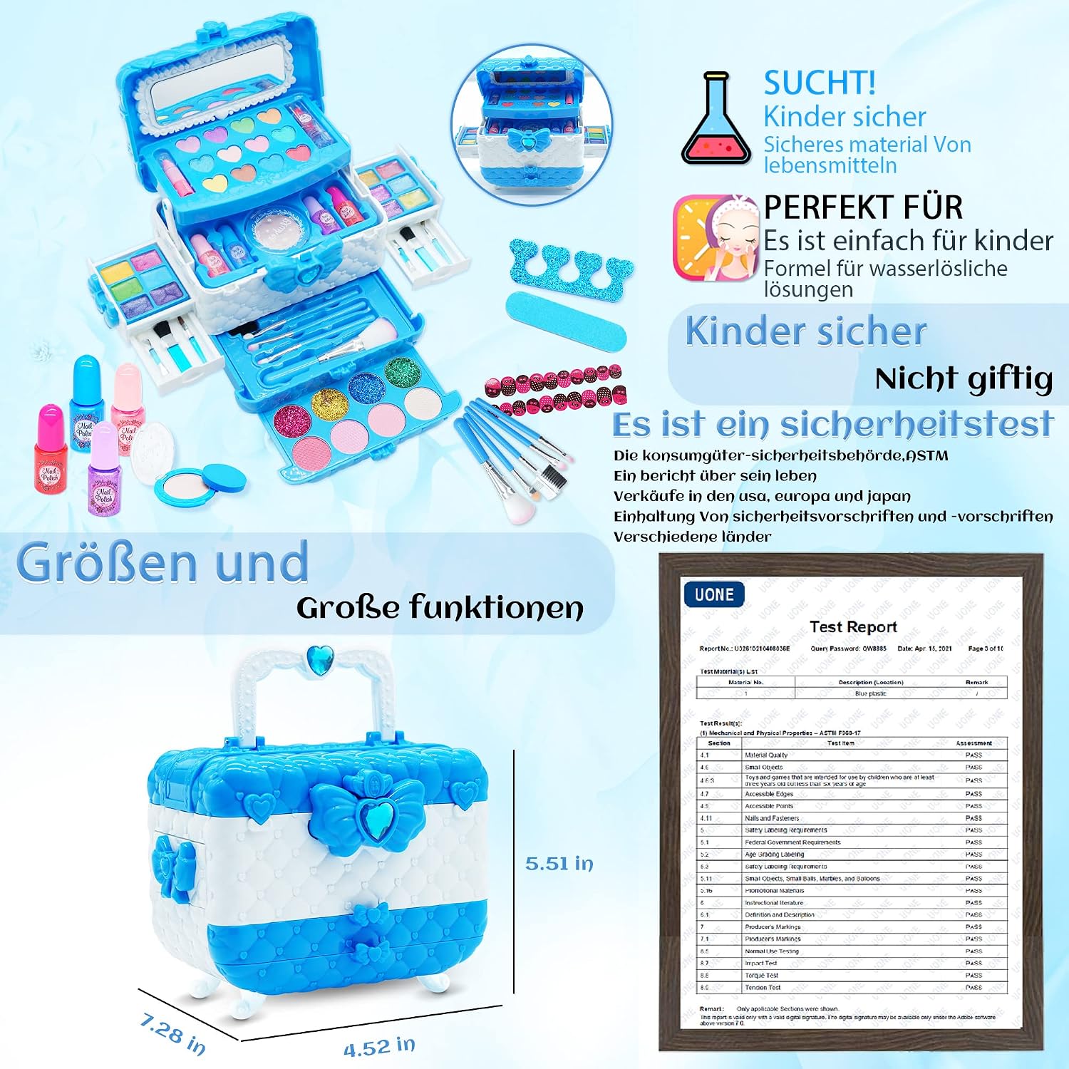 Detalle de Frozen Kinderschminke Set Mädchen – Waschbarer Schminkkoffer mit 57 Teilen