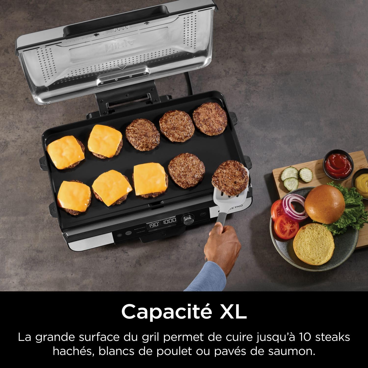 Thumbnail 4 de Ninja Sizzle Pro XL Gril Électrique Intérieur et Plancha Céramique – Gril Multifonction 1150 cm2, Argent/Noir GX101EU