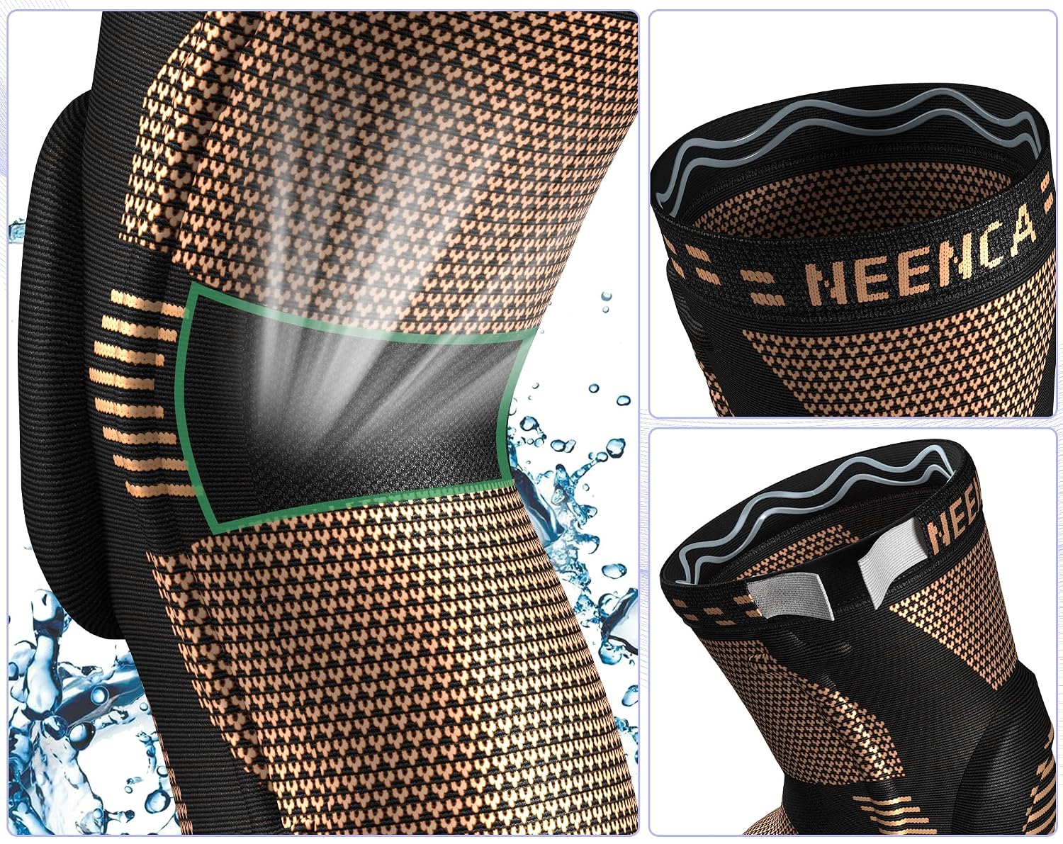 Detalle de NEENCA Professional Knee Brace Compression Sleeve with Patella Gel Pads & Side Stabilizers