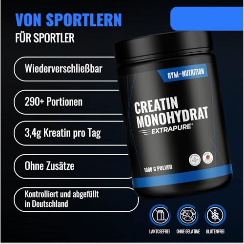 Detalle de Creatin Monohydrat Pulver – 1 kg von Gym Nutrition