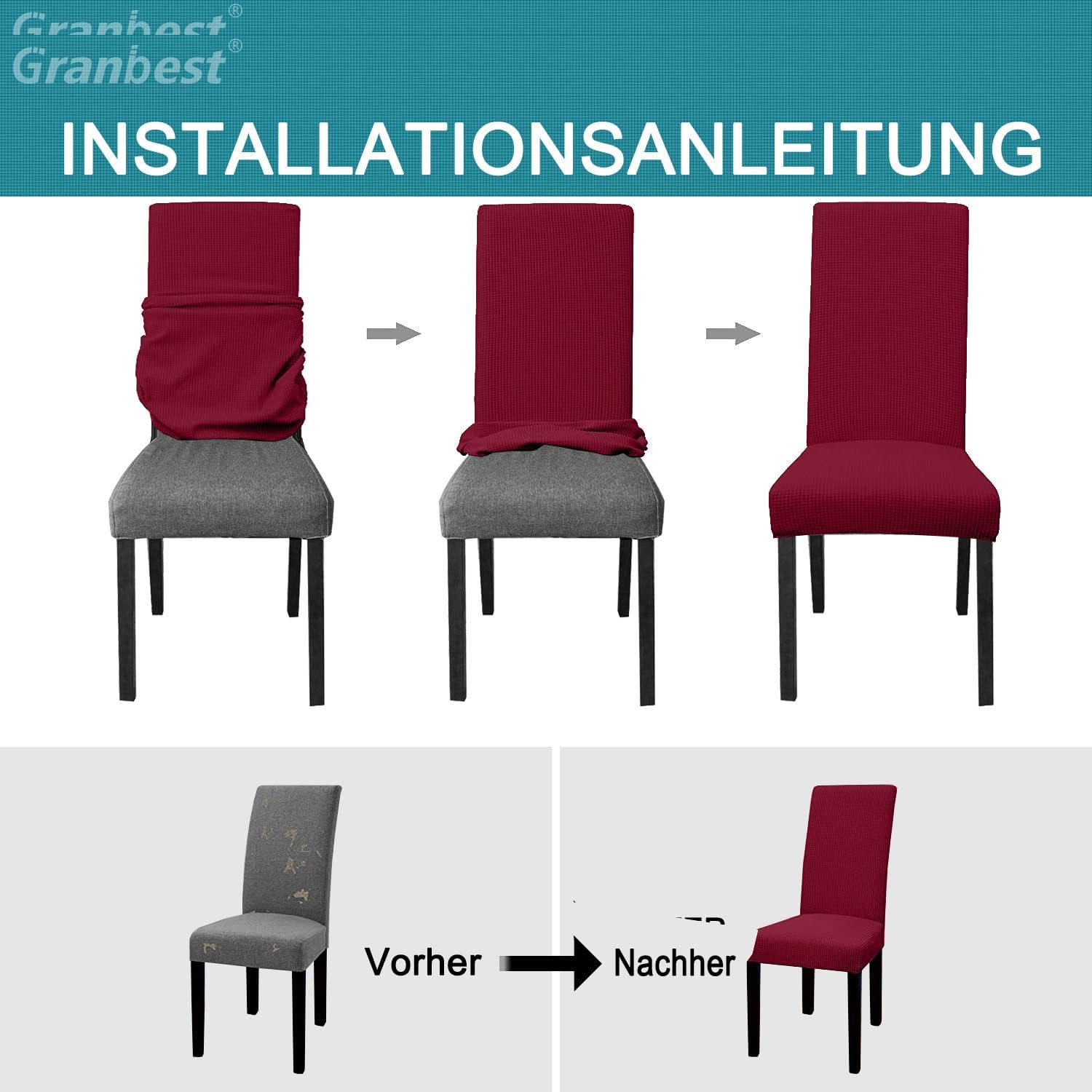 Thumbnail 5 de Granbest 6 housses chaise bordeaux