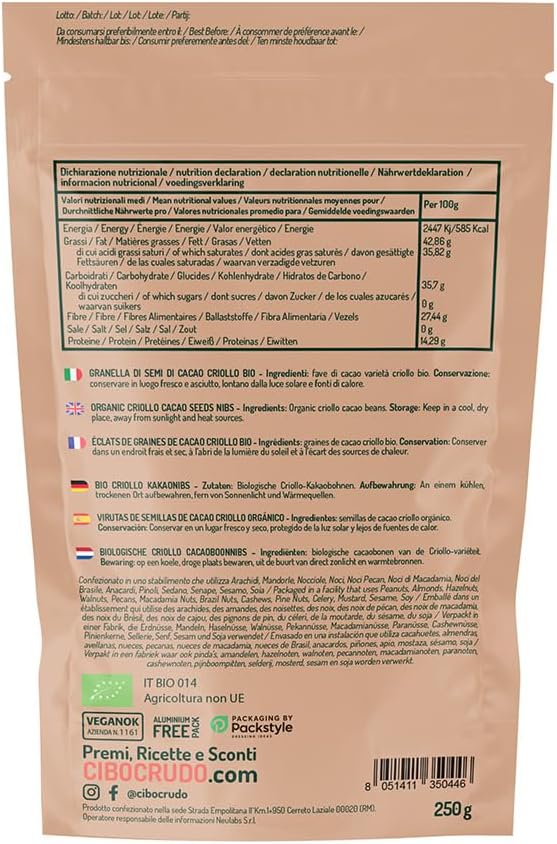 Thumbnail 1 de CIBO CRUDO Granella di Cacao Crudo Biologico (250 g) di varietà Criollo