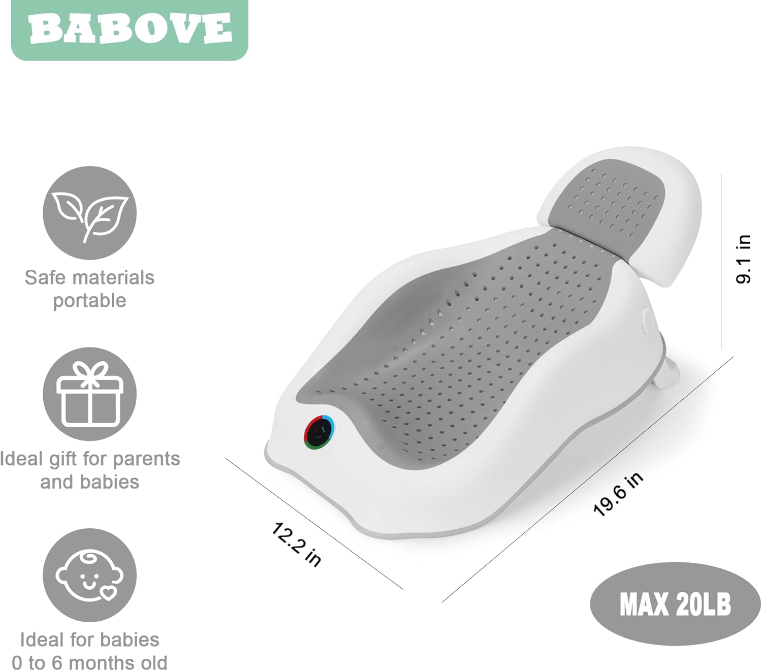 Thumbnail 5 de babove Baby Bath Support with Thermometer — Collapsible Newborn Bathtub for Babies Under 6 Months (Gray)