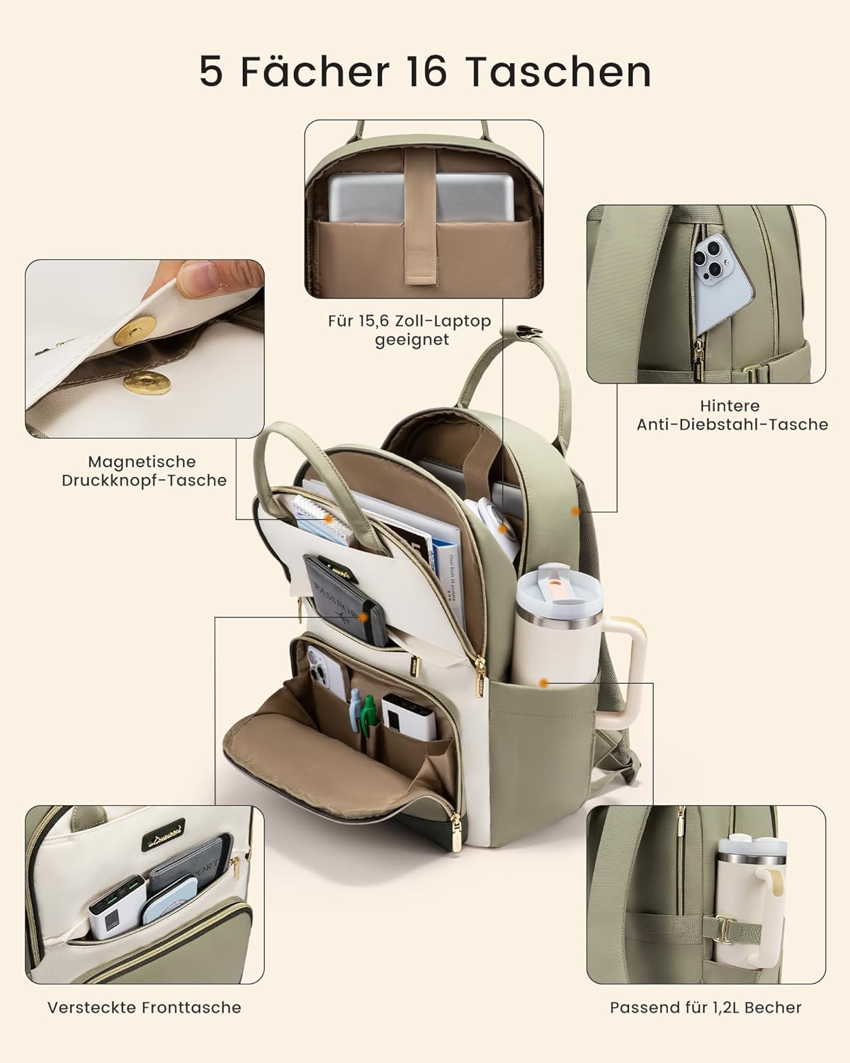 Thumbnail 2 de LOVEVOOK Rucksack Damen 15.6 Zoll