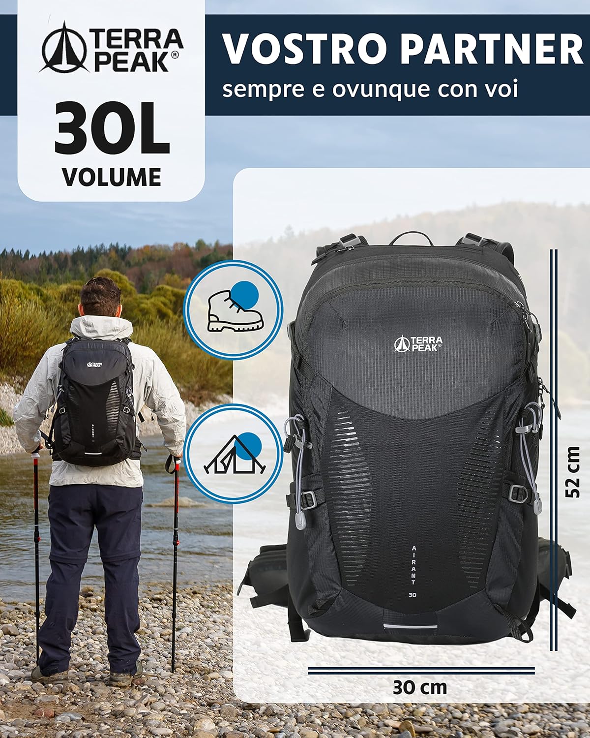 Thumbnail 1 de Terra Peak Zaino da Trekking 30 L: comfort, resistenza e versatilità per escursioni, viaggi e alpinismo