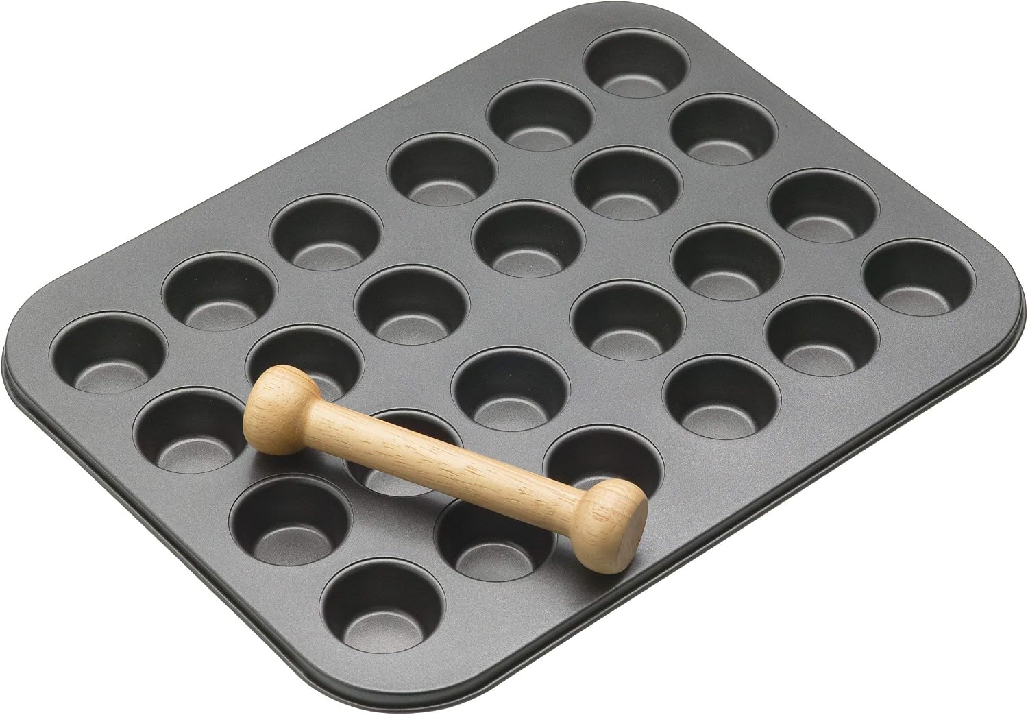 Detalle de MasterClass tartelettevorm met deegduwer, 24 vakjes en antiaanbaklaag