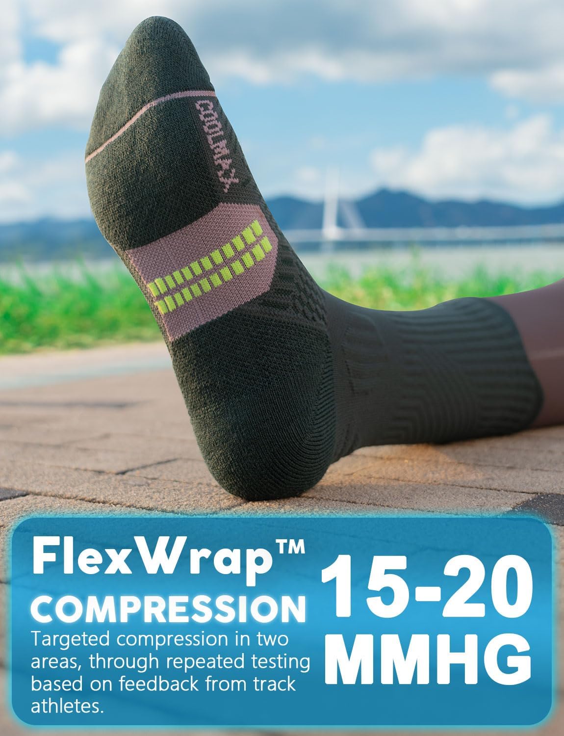Thumbnail 4 de Juclise Women’s Coolmax Bamboo Viscose Compression Crew Socks (15–20mmHg) for Running, Hiking & Sports