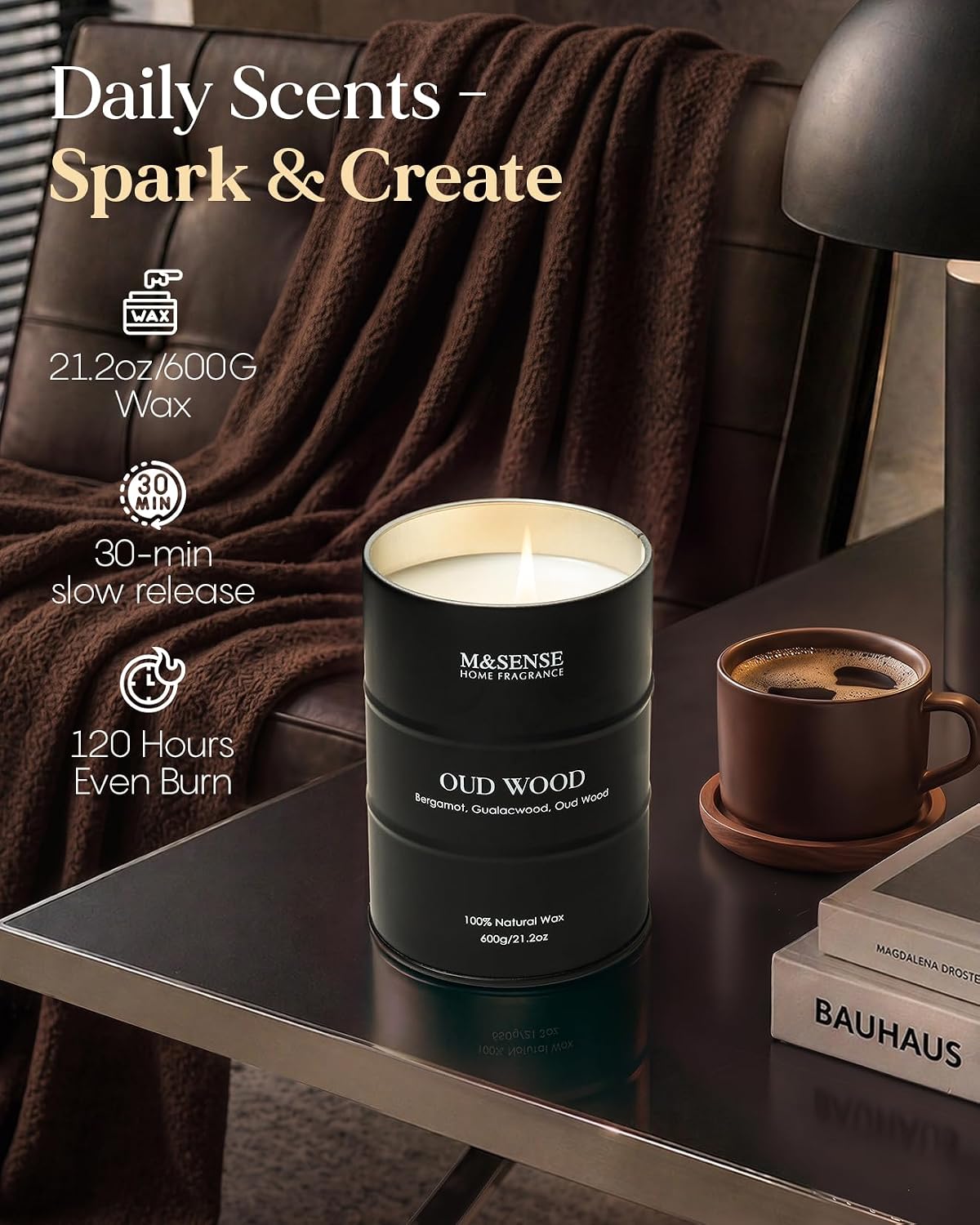 Detalle 2 de M&SENSE MSTC0241L OudWOOD Soy Wax Candle, 21.2 oz Oud Wood