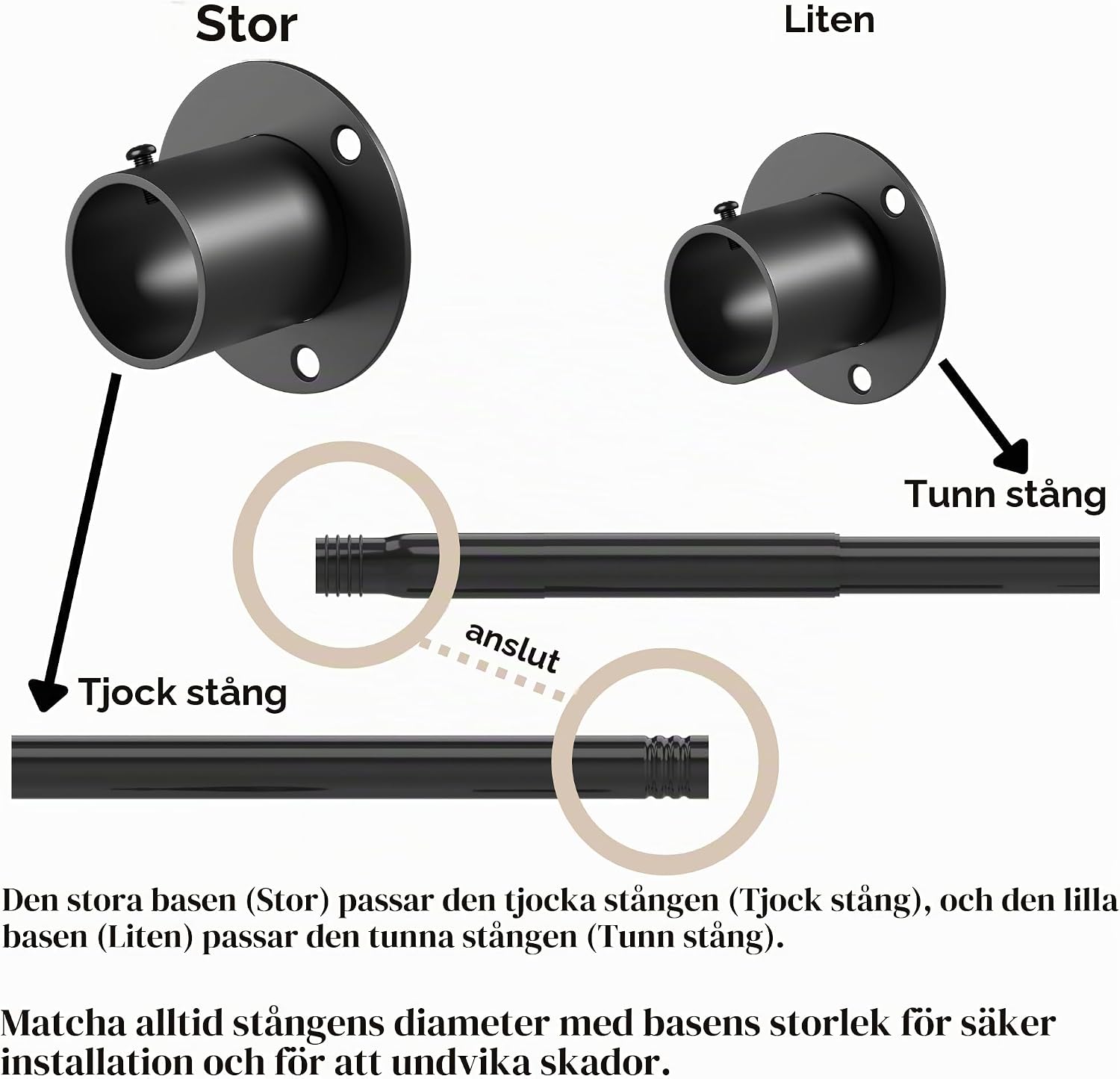 Detalle 2 de Venwemong utdragbar klädstång 110–270 cm i svart metall, Ø 32 mm