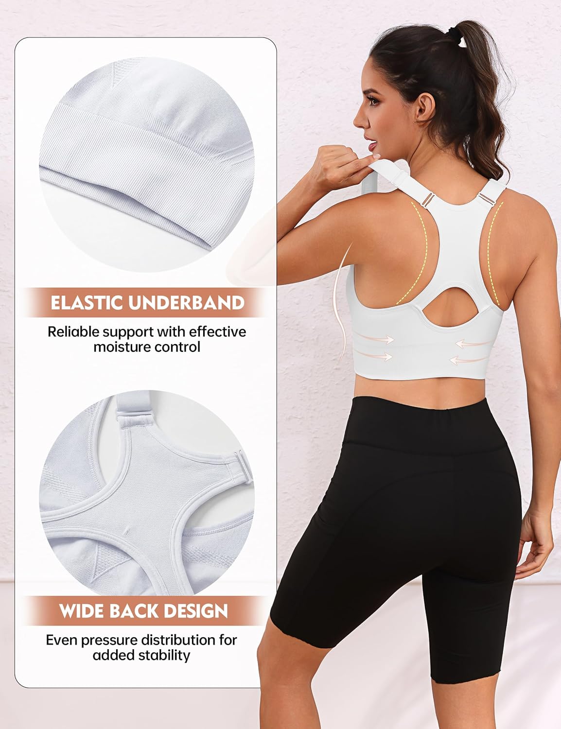 Detalle de Soutien-gorge de sport femme Litherday Push Up sans coutures – maintien fort, bretelles réglables