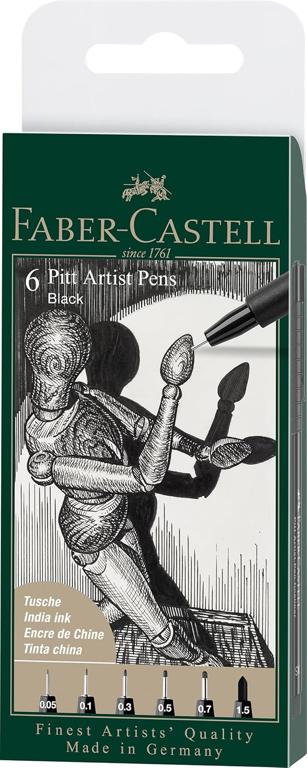 Thumbnail 5 de Faber-Castell Pitt Artist Pen Set di 4 Pennarelli – Nero Impermeabile e Resistente alla Luce