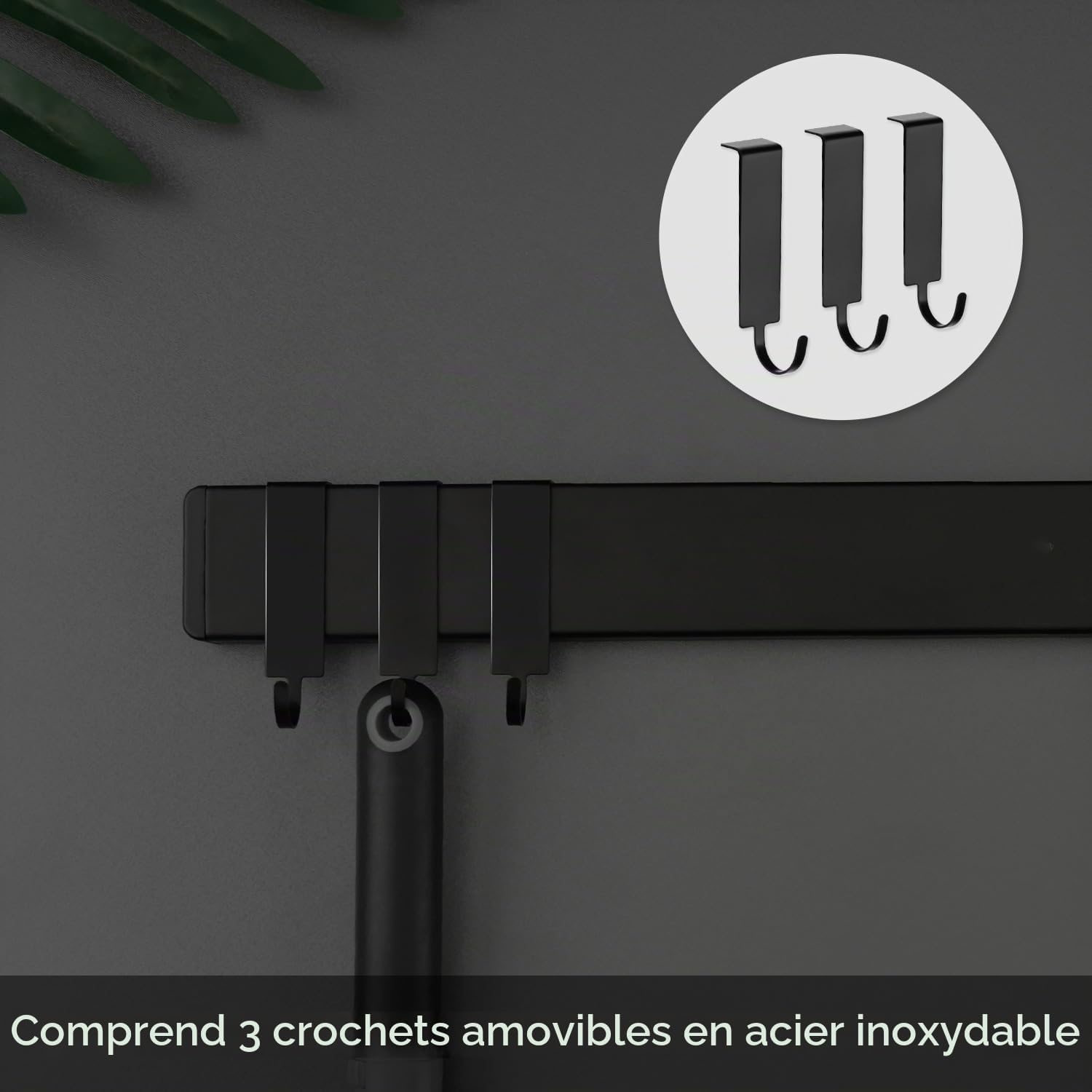 Detalle de trhillsbrad magnetische messenhouder 50 cm, zwart, met 3 haken