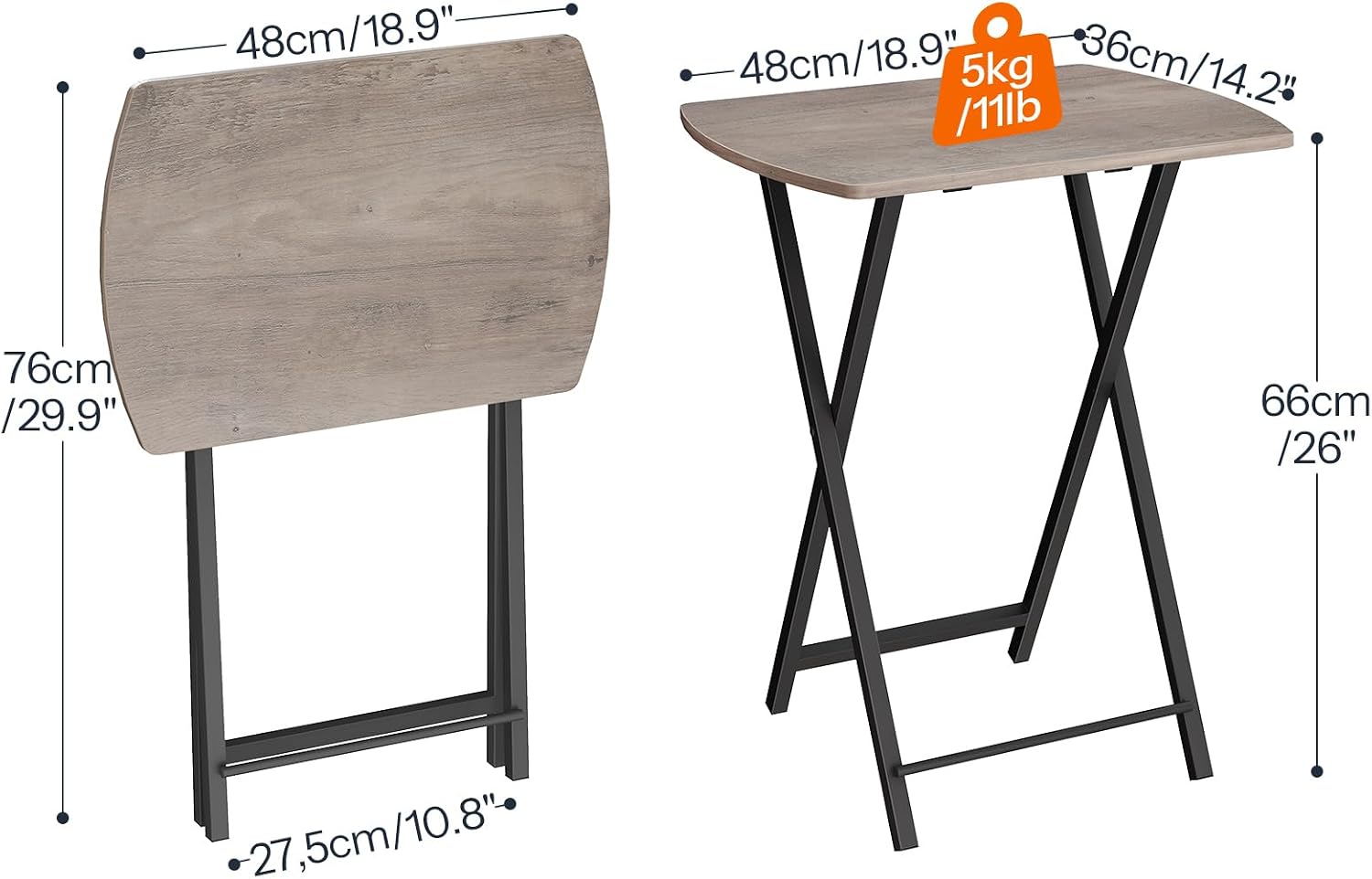 Thumbnail 2 de HOOBRO Tavolini pieghevoli EBG17BZ01: tavolino d'angolo in stile industriale, nero/grigio per spazi ristretti