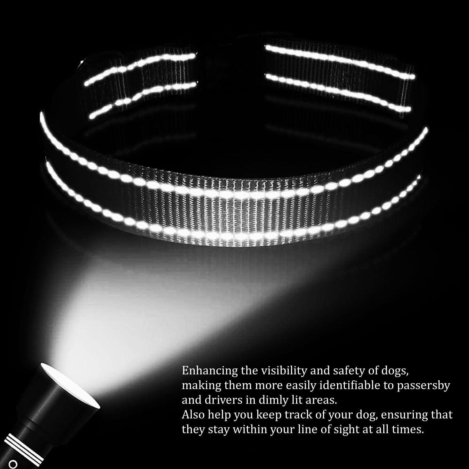 Thumbnail 4 de Olahibi Neoprene Padded Dog Collar (Medium, Black) with Reflective Stripes