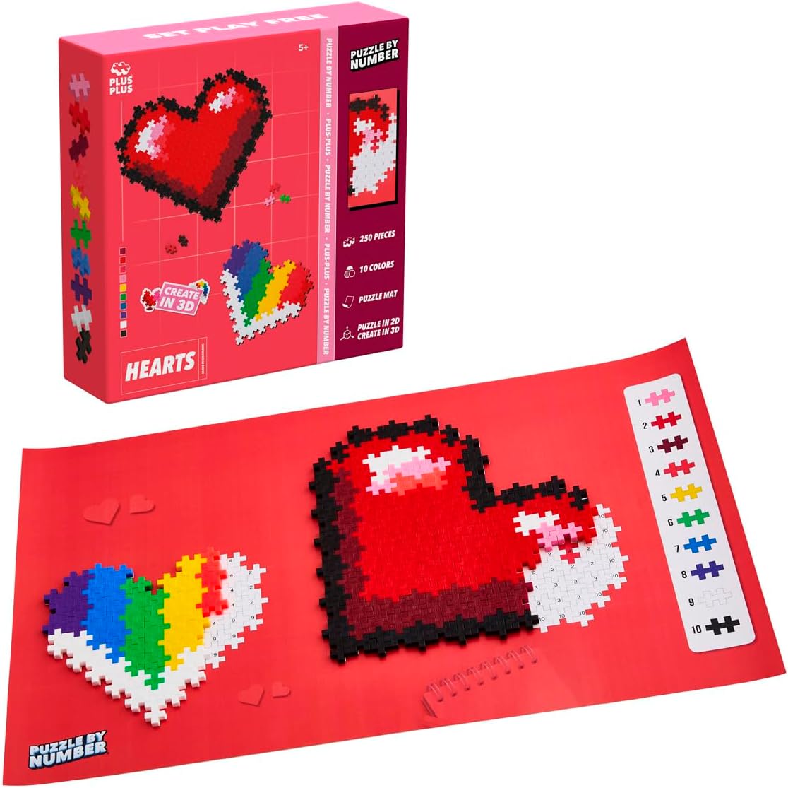 Detalle 2 de Puzzle By Number 250 pcs Hearts (Plus-Plus) — a compact creative puzzle for ages 5–12