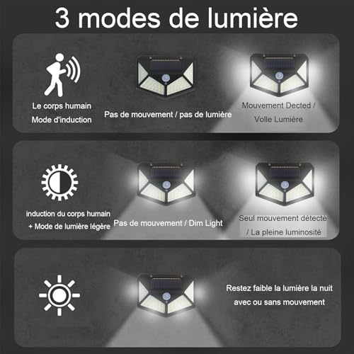 Detalle de Hqynss Lampe Solaire Extérieur avec Détecteur – Lot de 4, 800 lumens, 3 modes