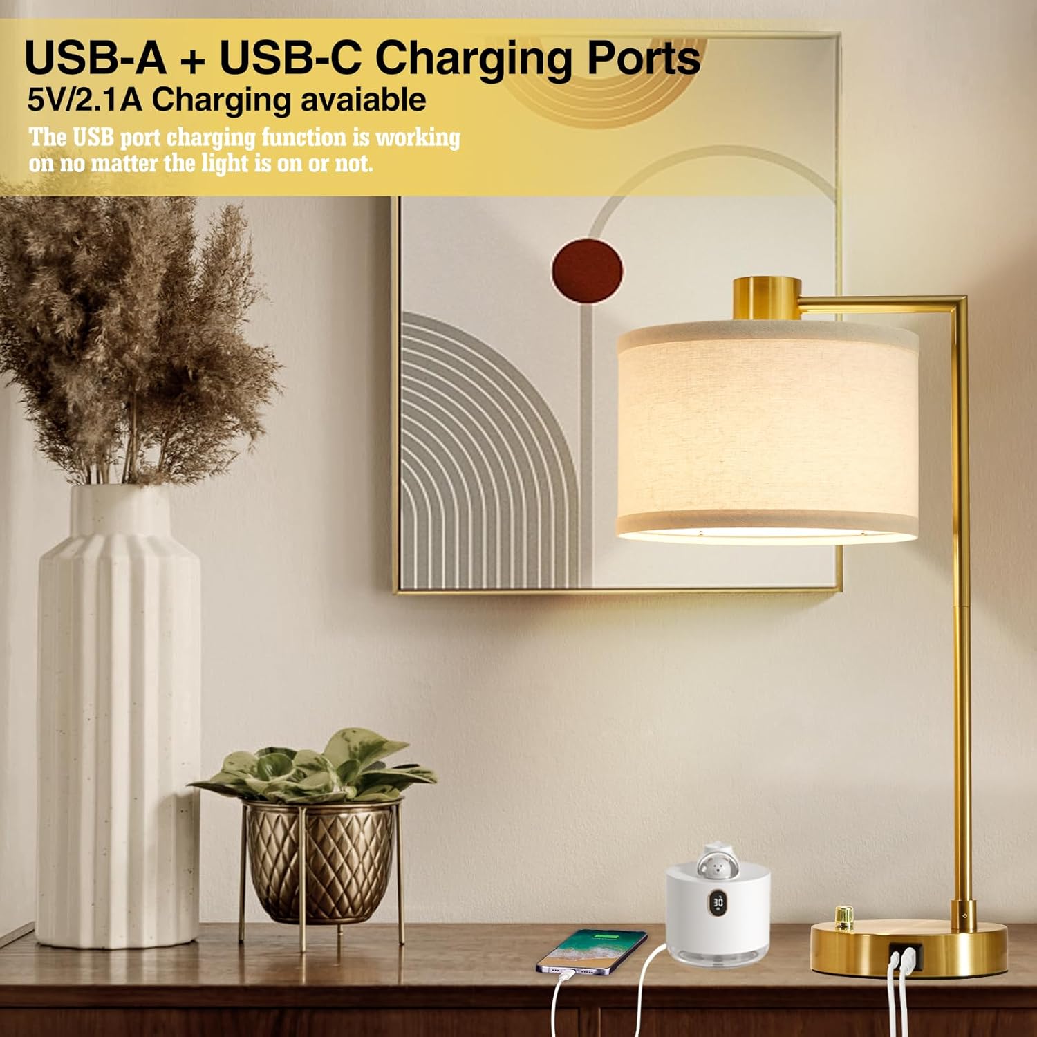 Detalle 1 de Luvkczc T00106 Table Lamps, Set of 2, Stepless Dimming, USB-C & USB-A
