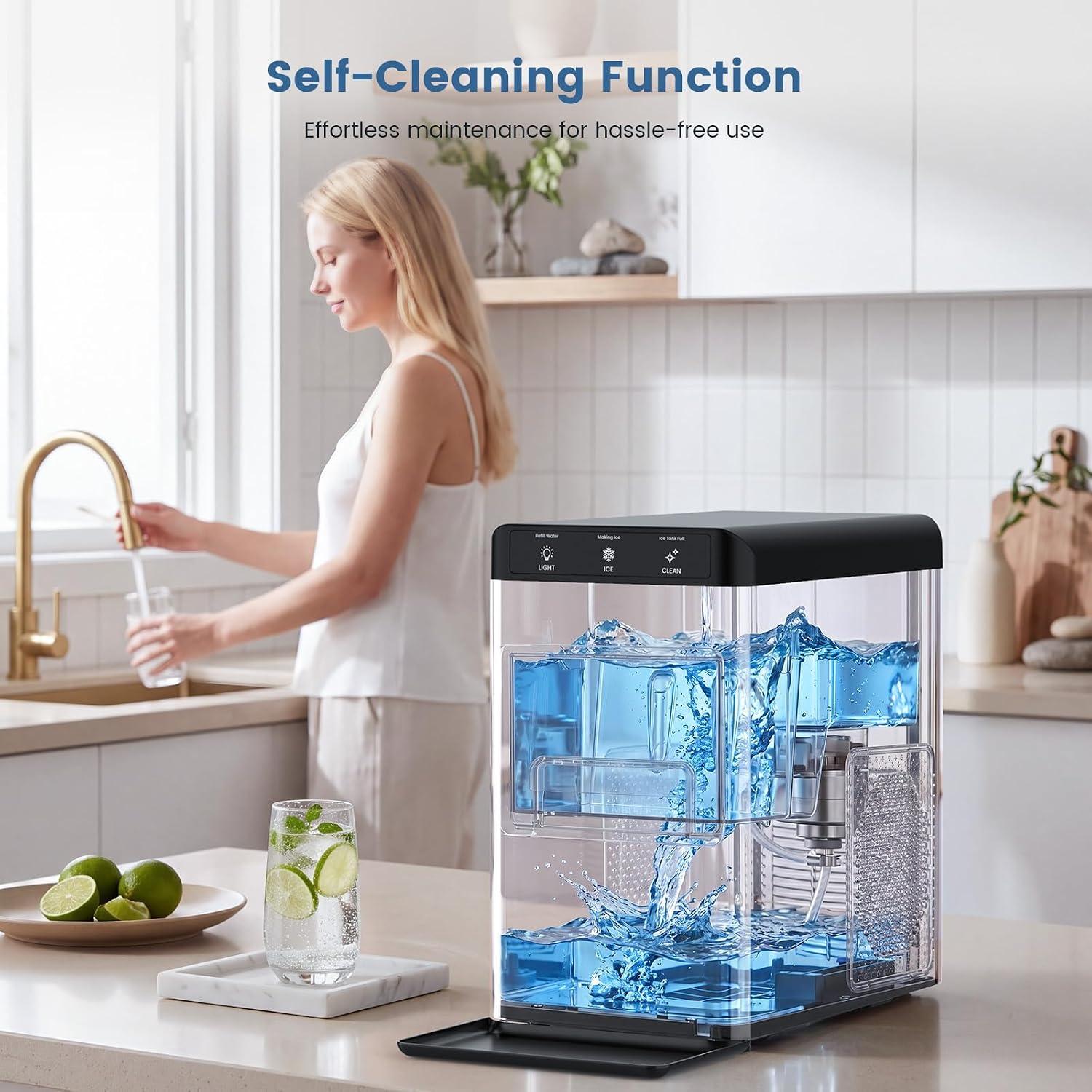 Detalle de COWSAR CB24M-C Nugget Ice Maker, 35 lb/24h, 6-Minute Ice, Stainless Steel