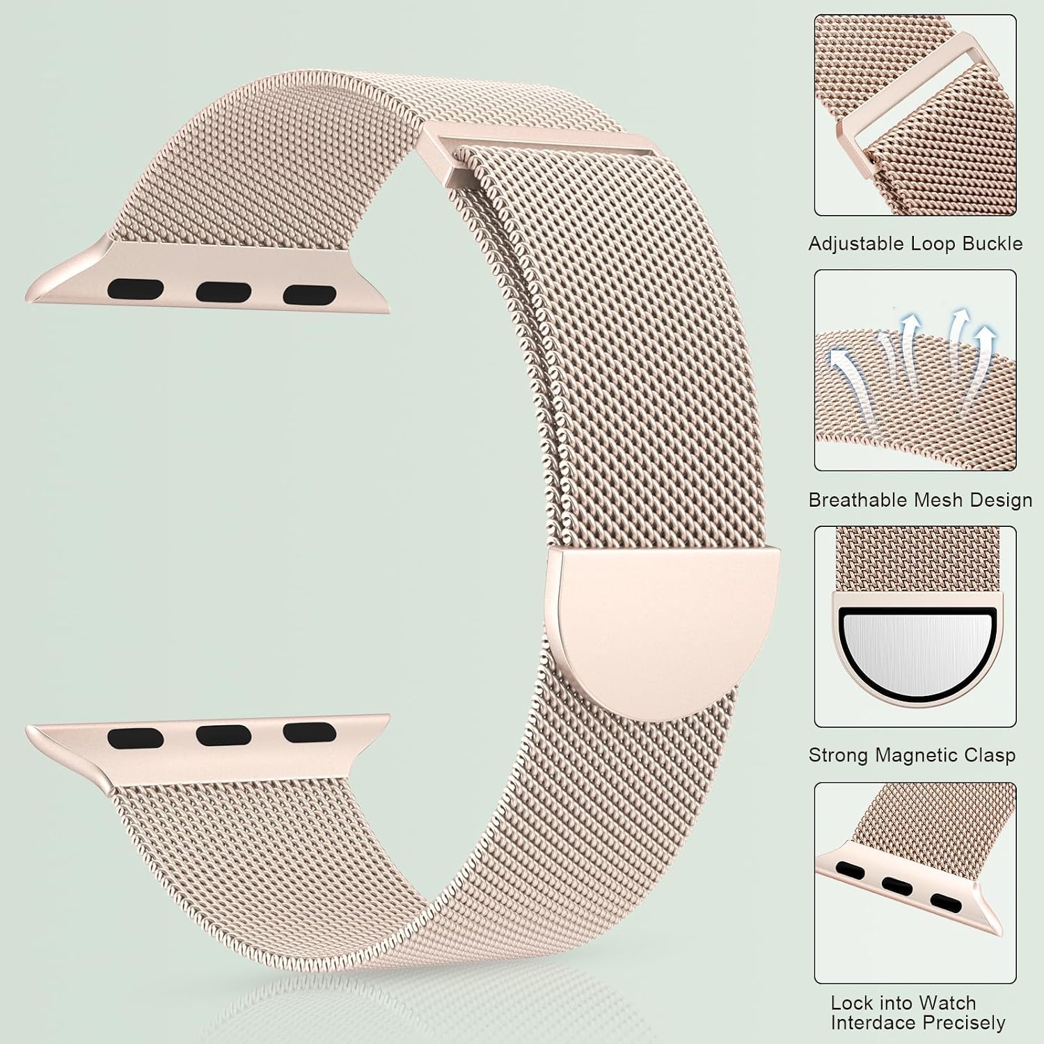 Detalle 2 de ORRLBB magnetic clasp metal strap compatible with Apple Watch Series 11–1 (38–49mm)