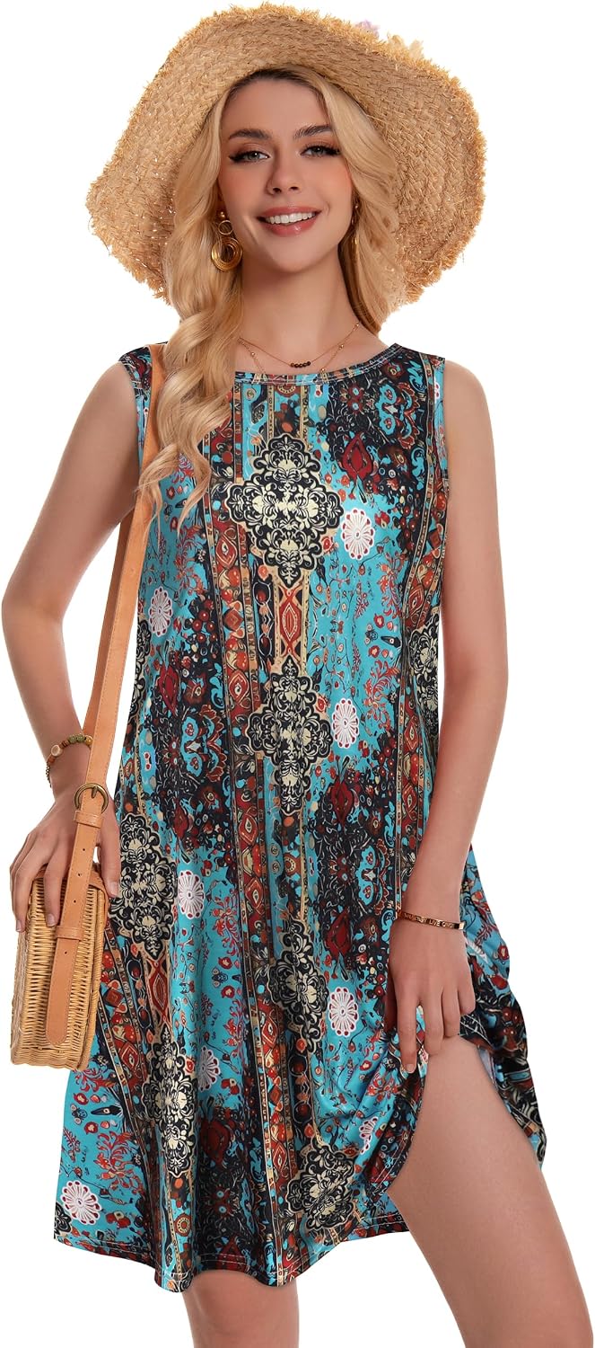 Detalle de ADOREJOY Women's Sleeveless Summer Sundress with Two Side Pockets