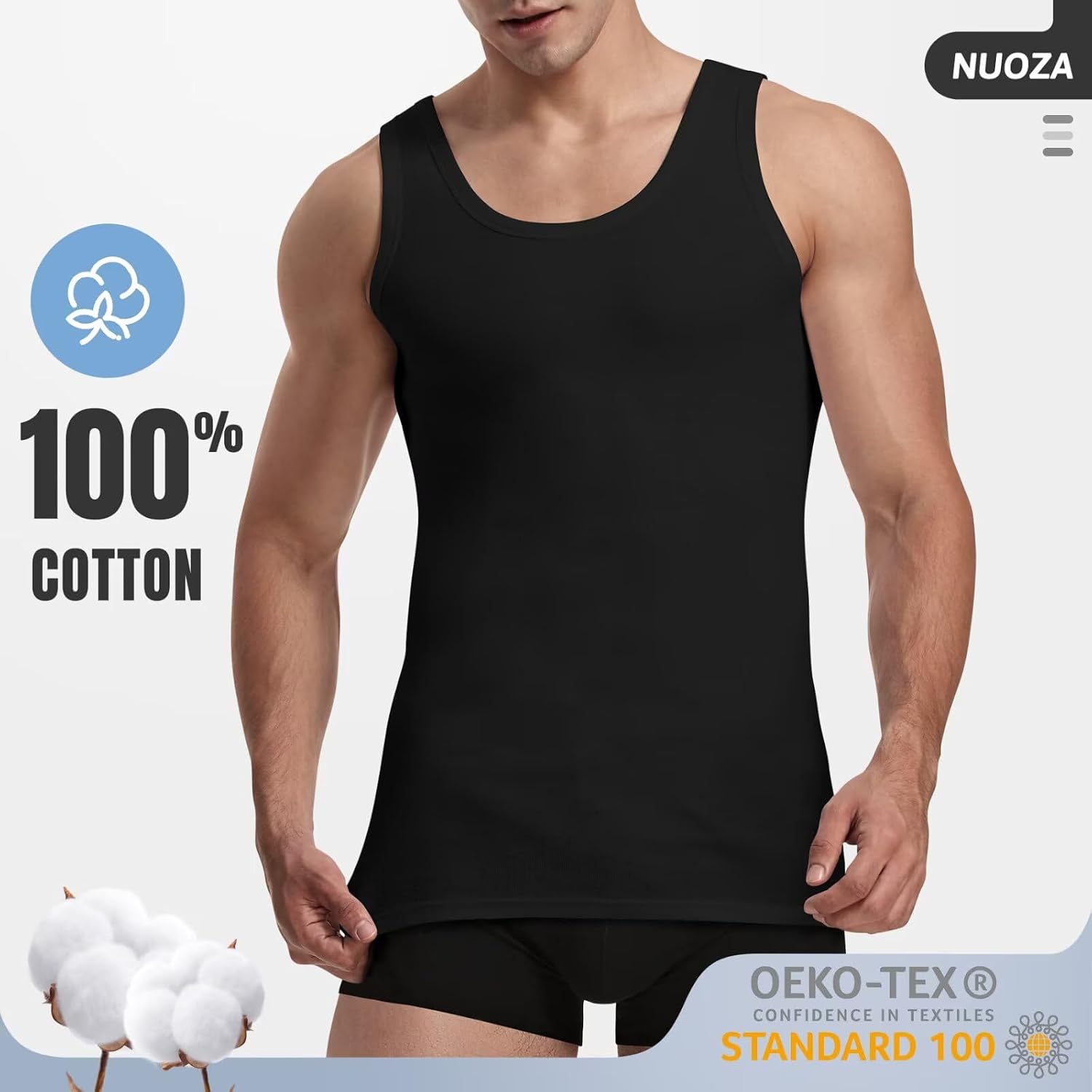 Detalle 2 de NUOZA Canottiera Uomo 100% Cotone S-5XL 5/3 Pack