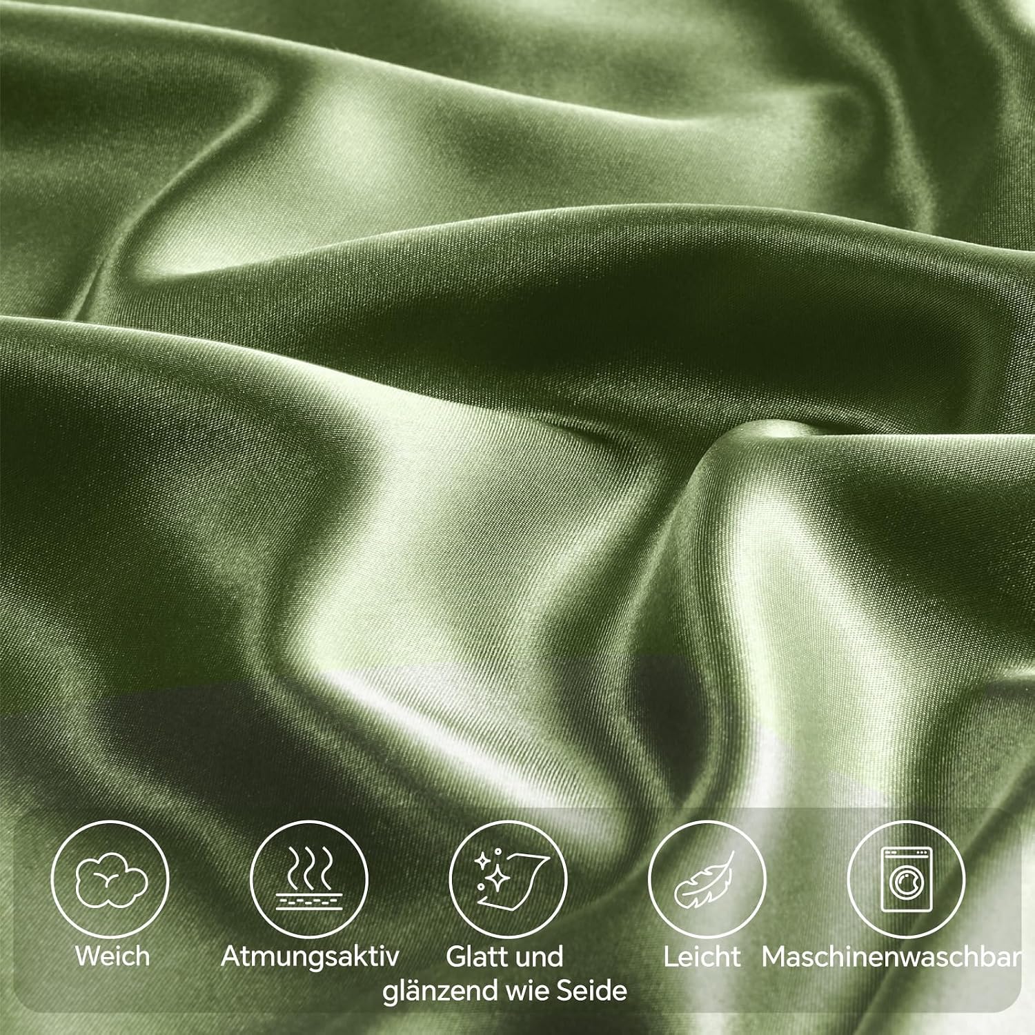 Detalle de BEDELITE Satin Kissenbezug 80x80 Olivgrün