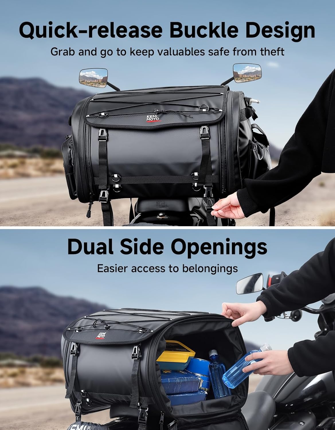 Thumbnail 5 de KEMIMOTO 60L Motorcycle Travel Luggage Bags: Waterproof Expandable Tail Bag with Rain Cover