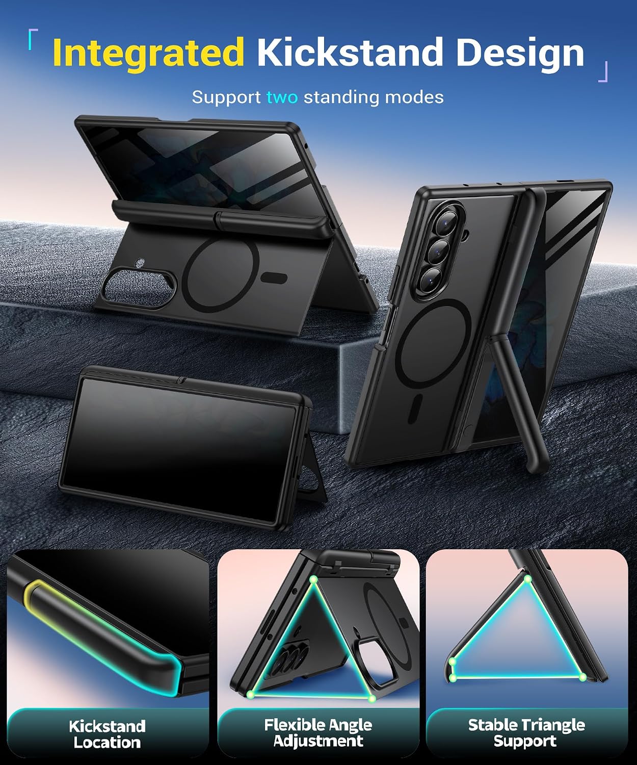 Detalle 2 de BERFY Samsung Galaxy Z Fold 7 privacy case with 2 kickstands