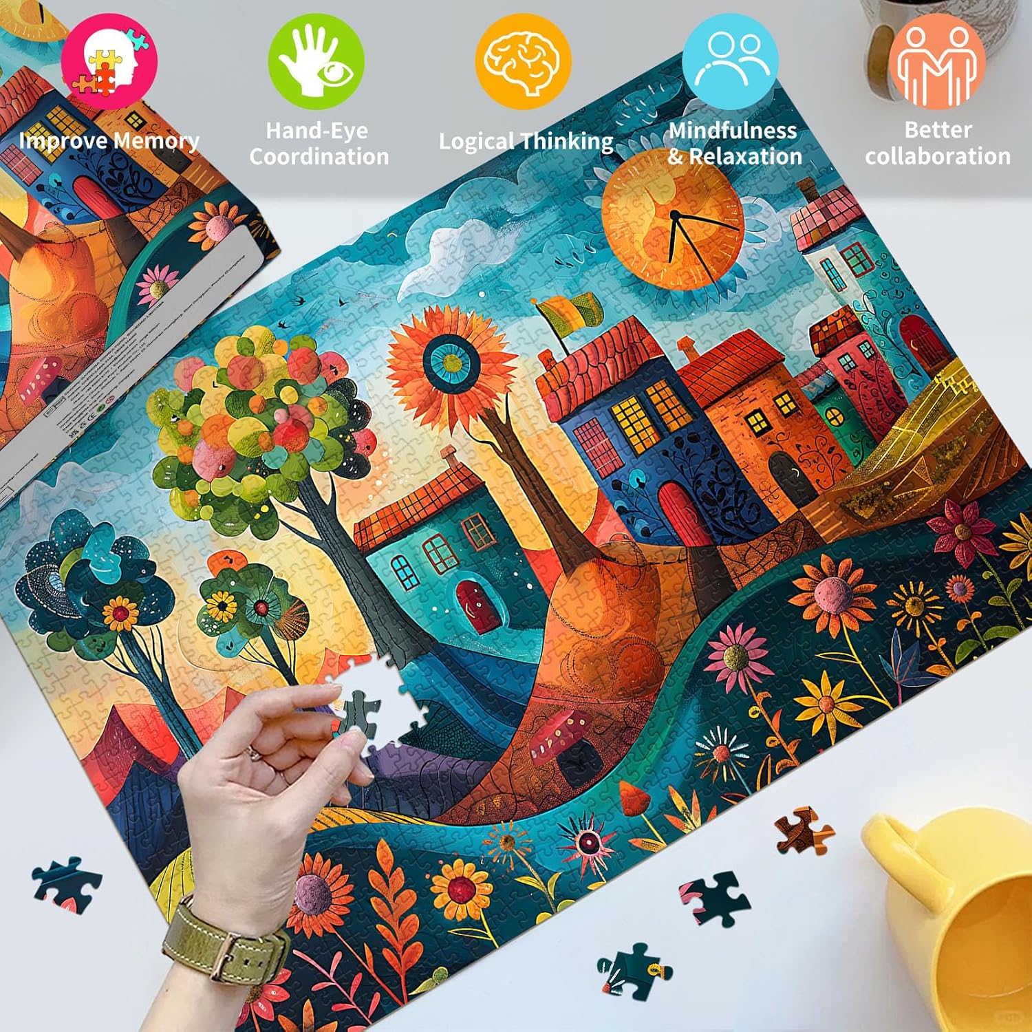 Thumbnail 2 de HUADADA 1000-Piece Jigsaw Puzzle for Adults – Colourful Village Scene