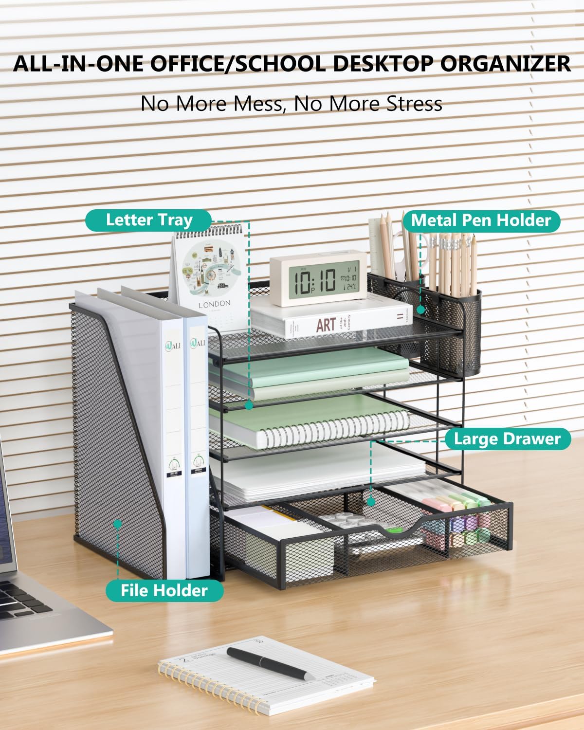 Detalle de WALI DO006DH-B 5-Tier Desk File Organizer with Drawer and Pen Holders