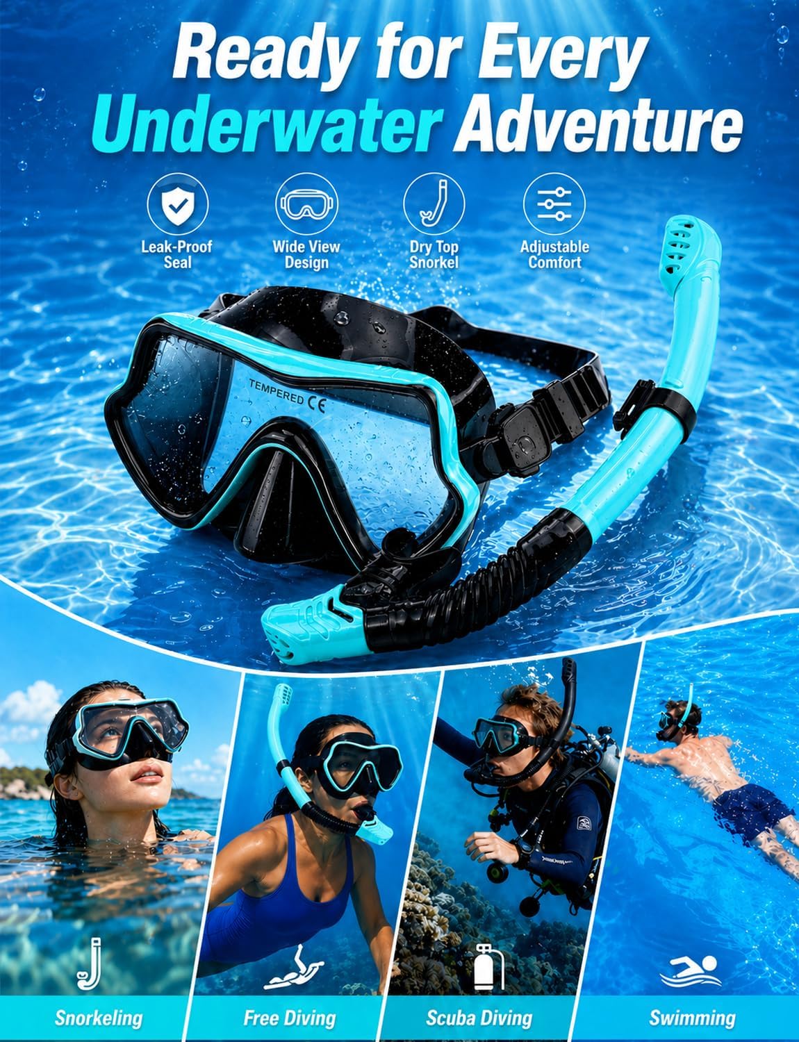 Thumbnail 6 de Vogista Dry Top Snorkel Set Adults — 5-in-1 Snorkelling Gear for Beginners to Enthusiasts