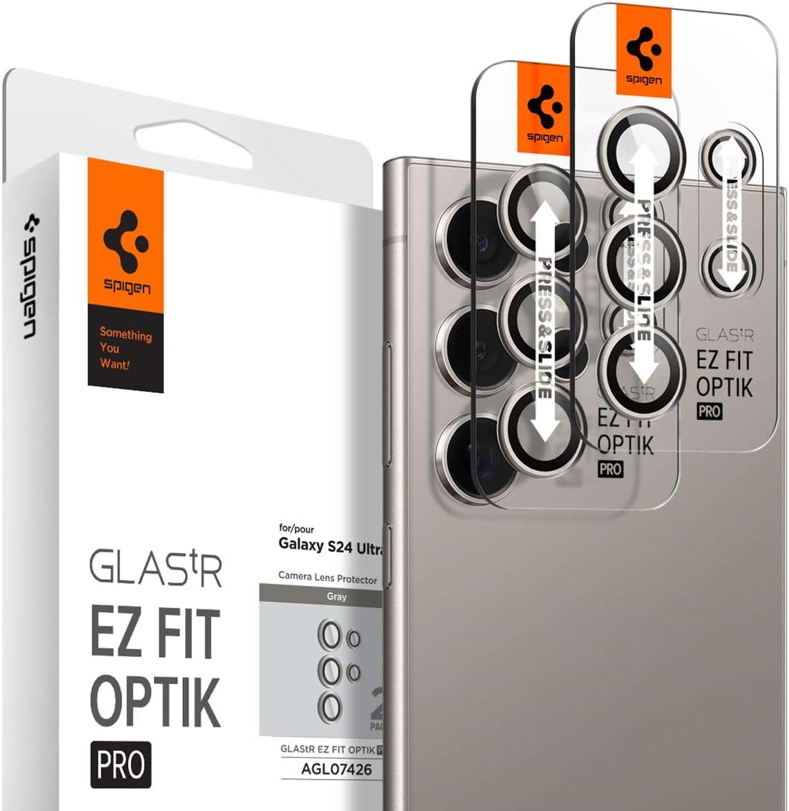 Spigen Glas.TR EZ Fit Optik Pro Protection Caméra pour Samsung Galaxy S24 Ultra (2 pièces) en gris titane