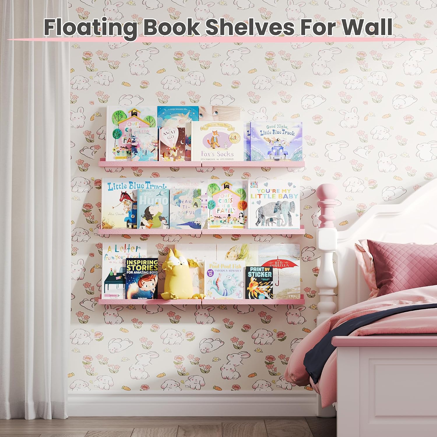 Thumbnail 4 de upsimples Pink Shelves for Wall – 6-Pack Wall Mounted Wood Shelves
