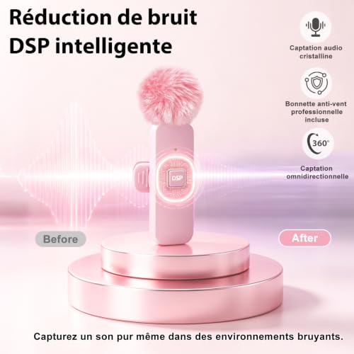Detalle 2 de Uewpv micro-cravate sans fil, 2 micros, réduction du bruit et adaptateurs