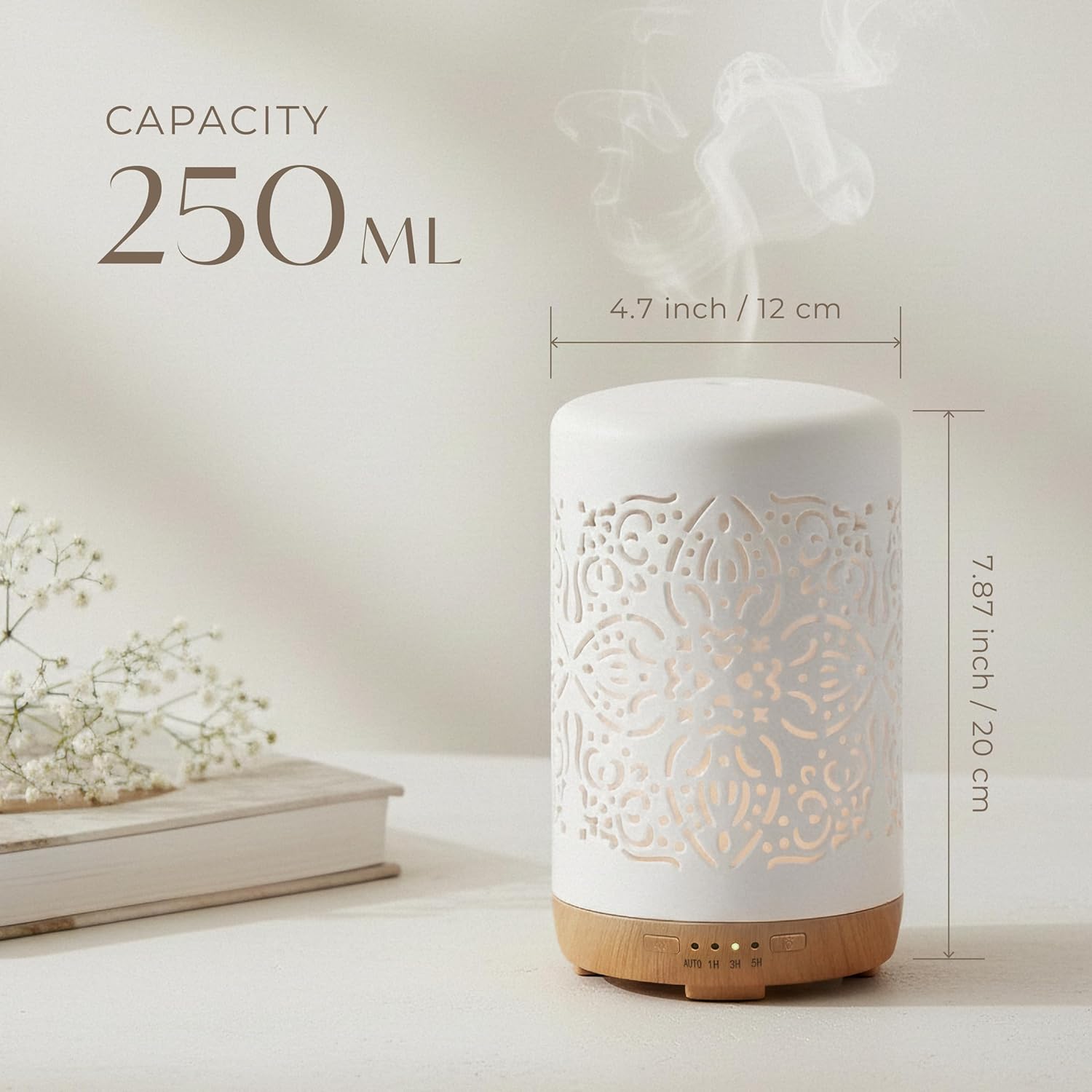 Thumbnail 2 de Earnest Living Diffusor für ätherische Öle (weißer Keramik-Diffusor, 250 ml) mit Timer, Nachtlicht & Auto-Off