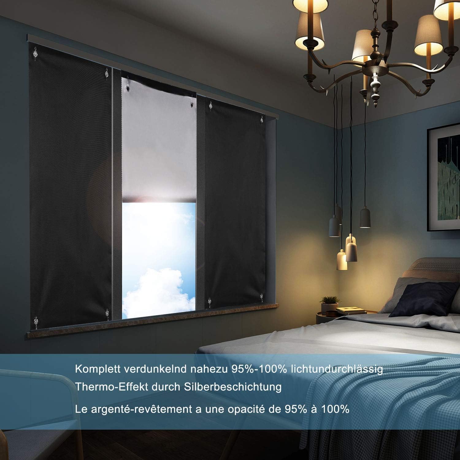 Thumbnail 2 de johgee Dachfenster-Rollo Thermo Sonnenschutz mit Silberbeschichtung (32×76 cm, ohne Bohren)