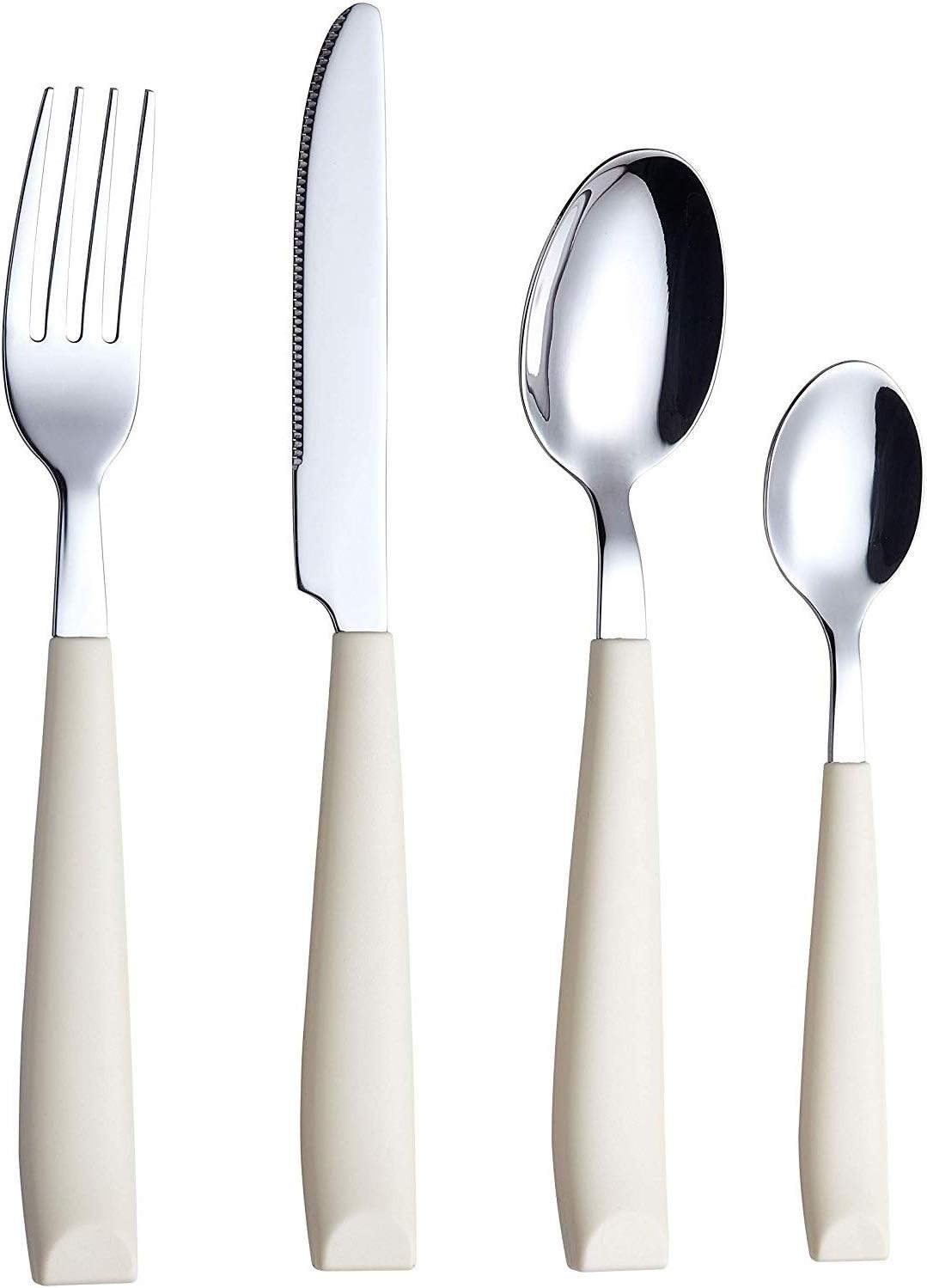 Exzact Besteckset 16-teilig aus Edelstahl (Creme) – Besteck für 4 Personen mit farbigen Griffen