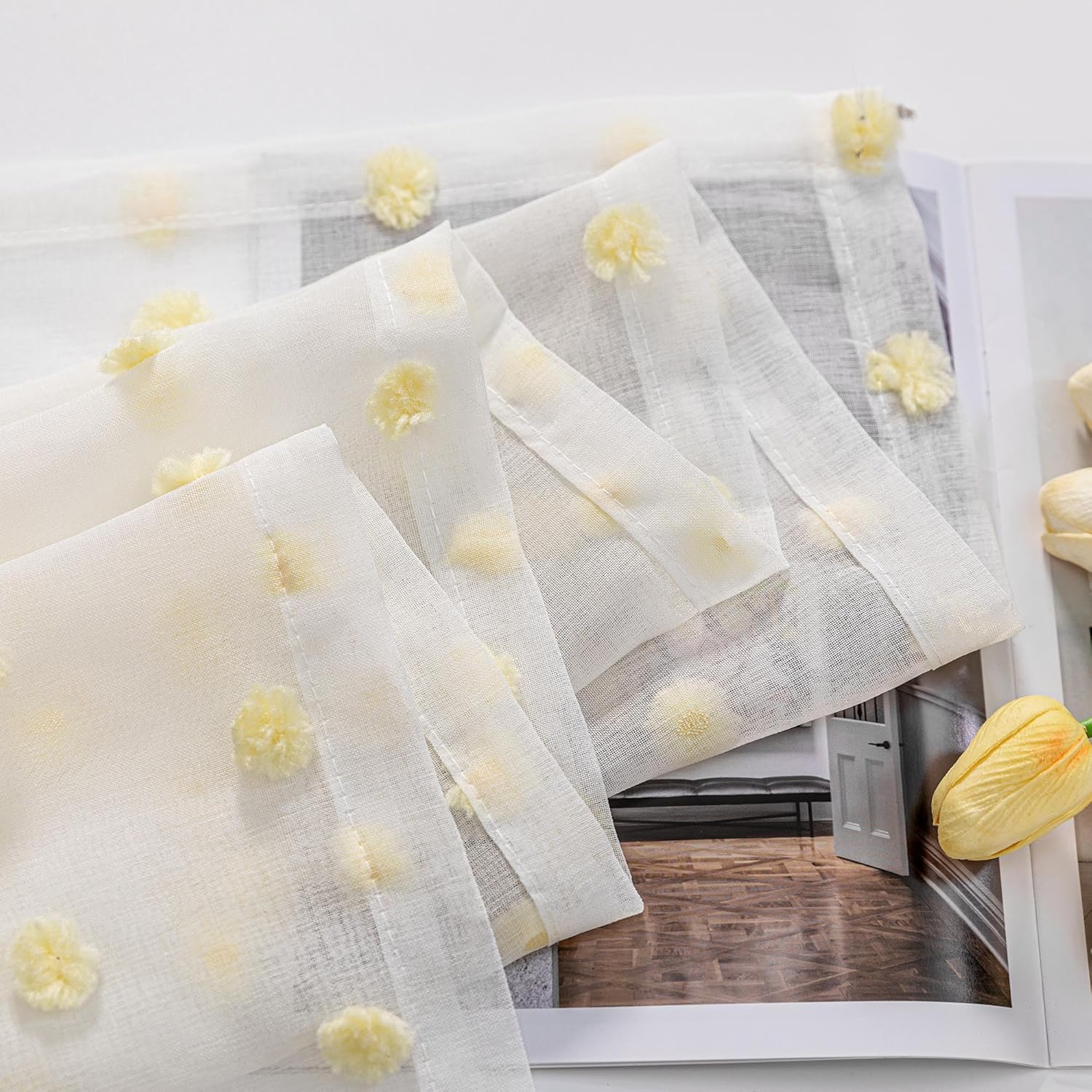 Thumbnail 5 de MYSKY HOME Gardine und Vorhänge mit Ösen – Weißes Halbtransparentes 2er-Set, H 160 x B 140 cm