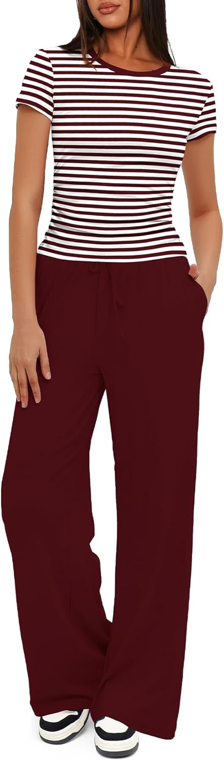 Thumbnail 6 de Darong Women's 2 Piece Summer Outfits Lounge Sets: Side Ruched Crop Top & Wide Leg Pants