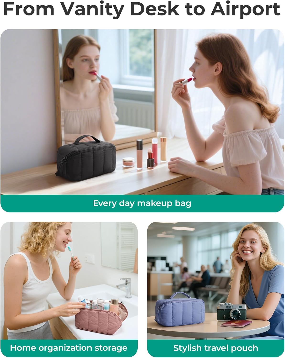 Thumbnail 6 de BAGSMART Travel Makeup Bag: Flat Lay Case with Clear Brush & Wet Pockets in Camel