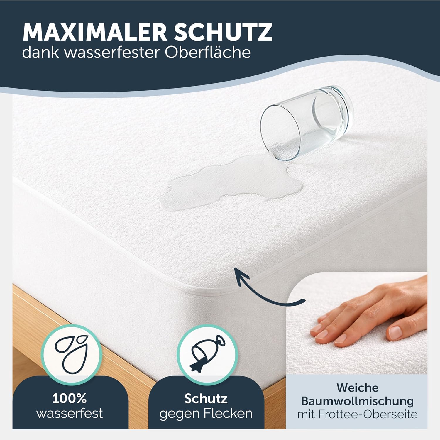 Detalle 2 de Blumtal Matratzenschoner 160x200 cm – wasserdicht, knisterfrei, OEKO-TEX zertifiziert