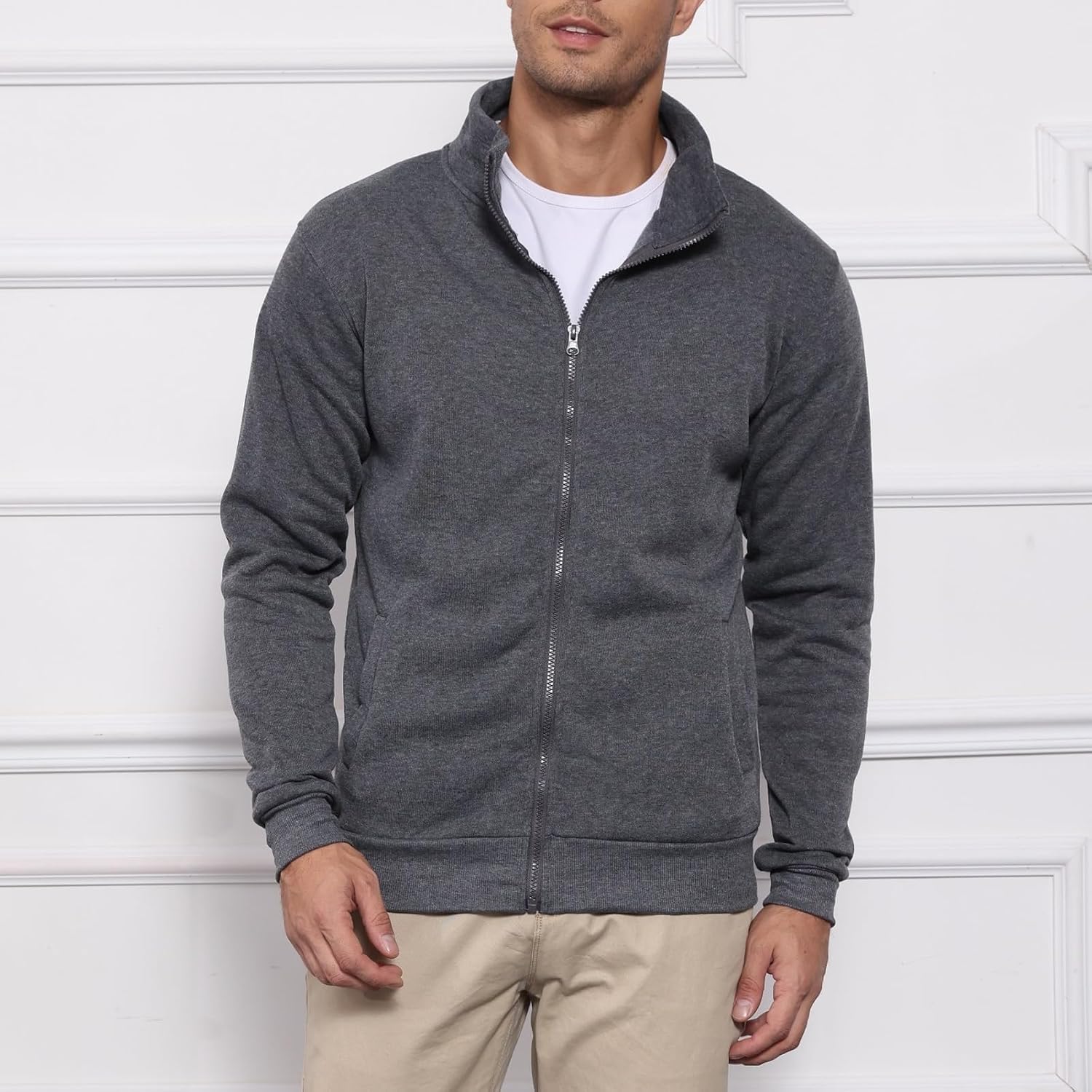 Detalle de LAOARA sweatshirt voor heren zonder capuchon met ritssluiting, lichte winterstijl