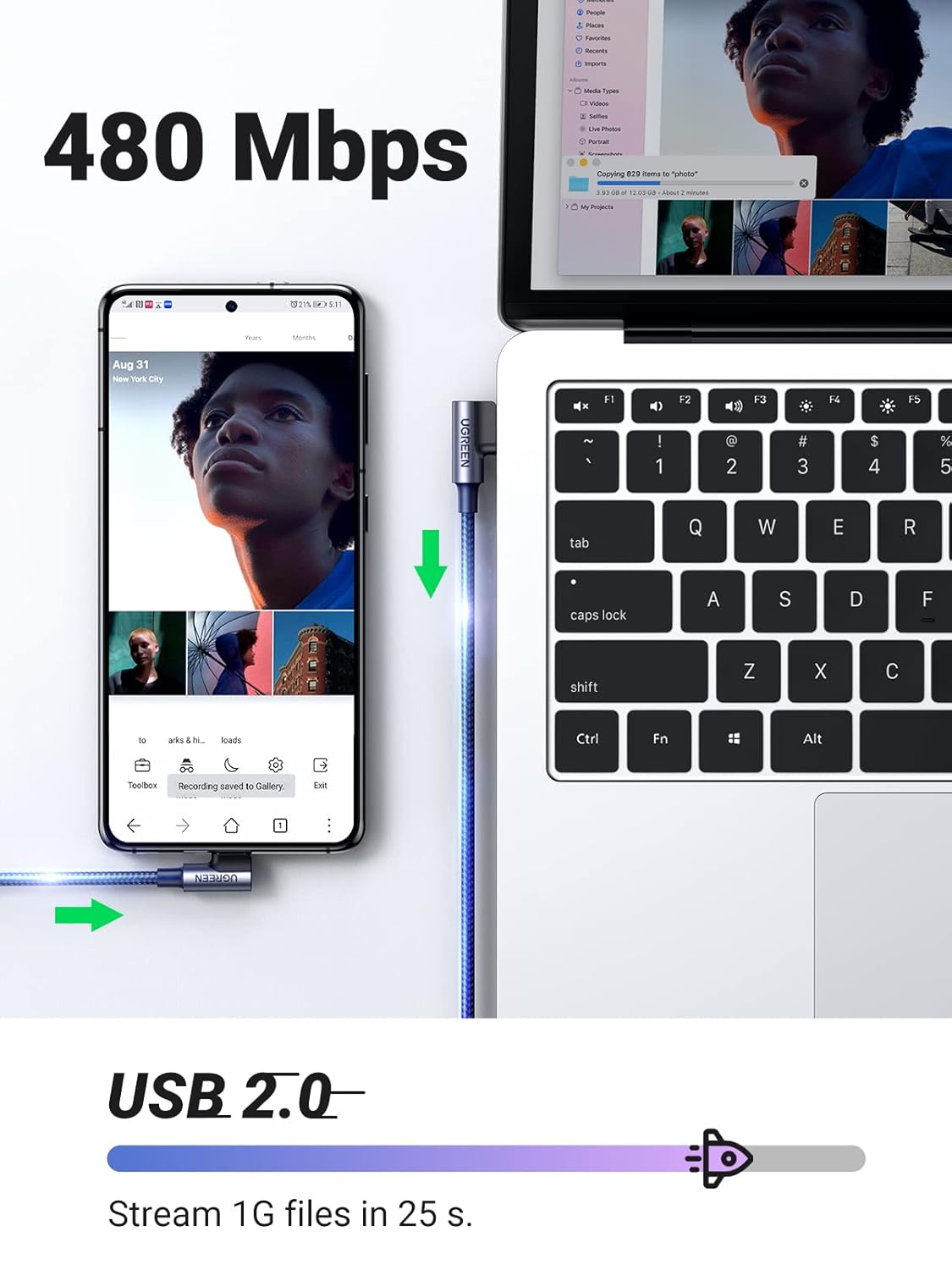 Detalle 2 de UGREEN USB to USB C Cable 3M 3A